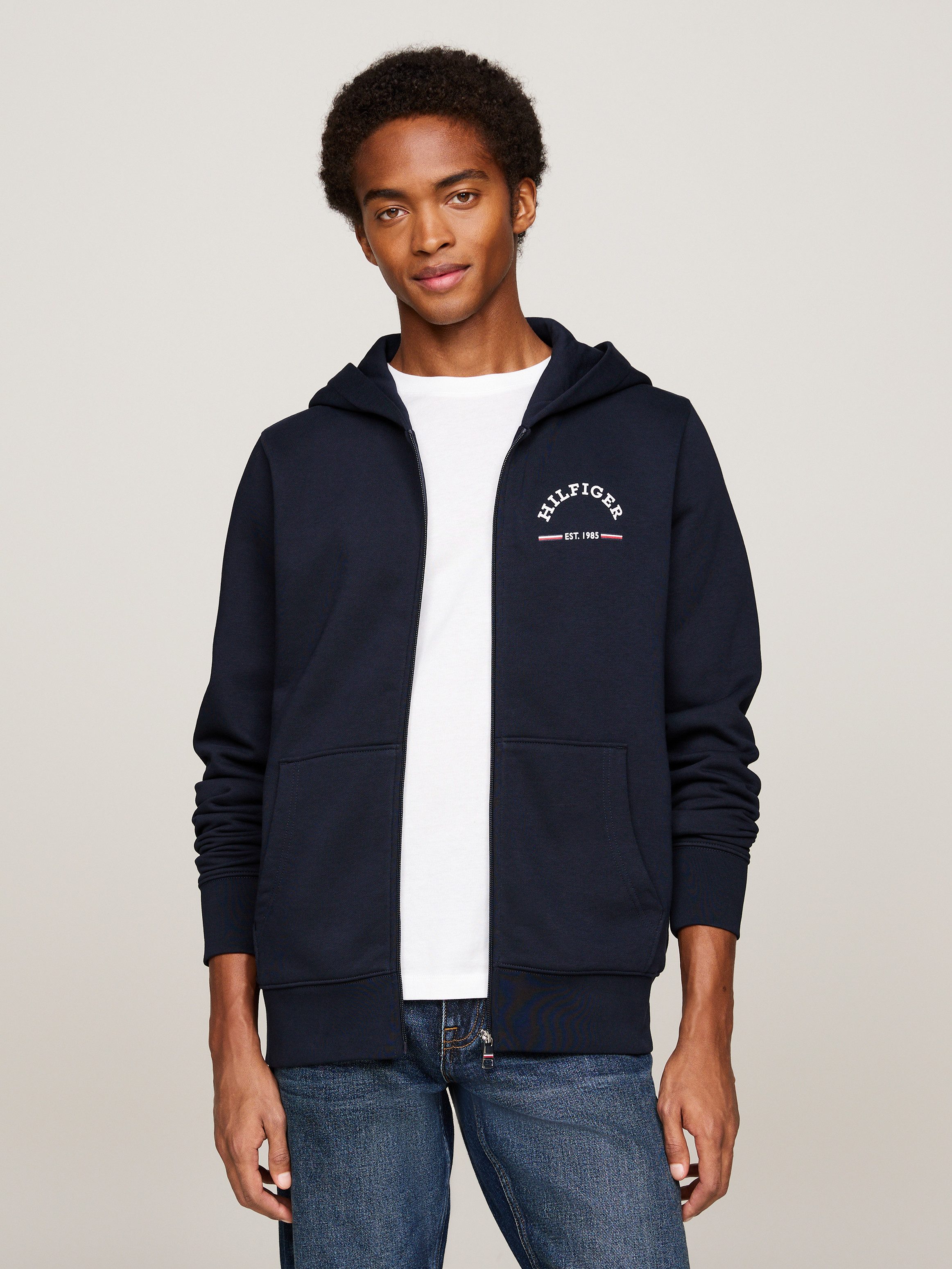 TOMMY HILFIGER Heren Truien & Vesten Roundall Hooded Zip Through Blauw