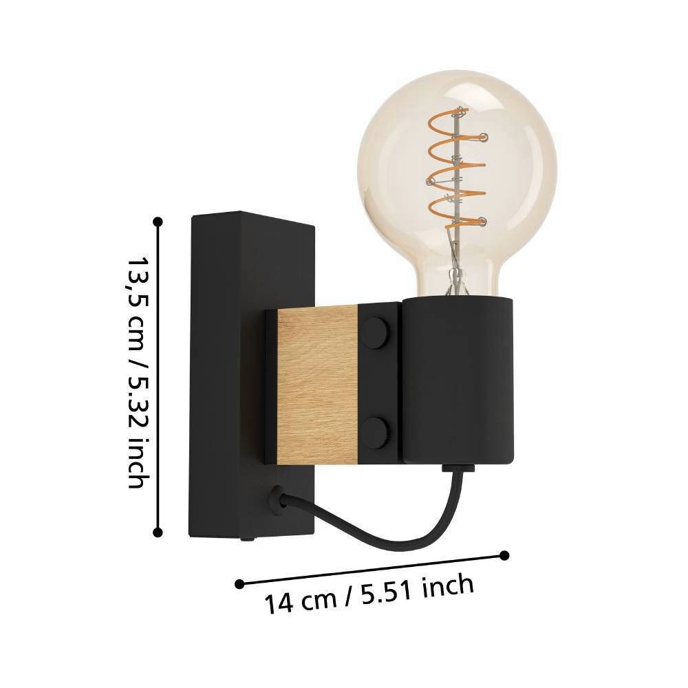 EGLO Wandlamp BAILRIGG Wandlamp, ganglamp van hout in natuurlijk en metaal in zwart (1 stuk)