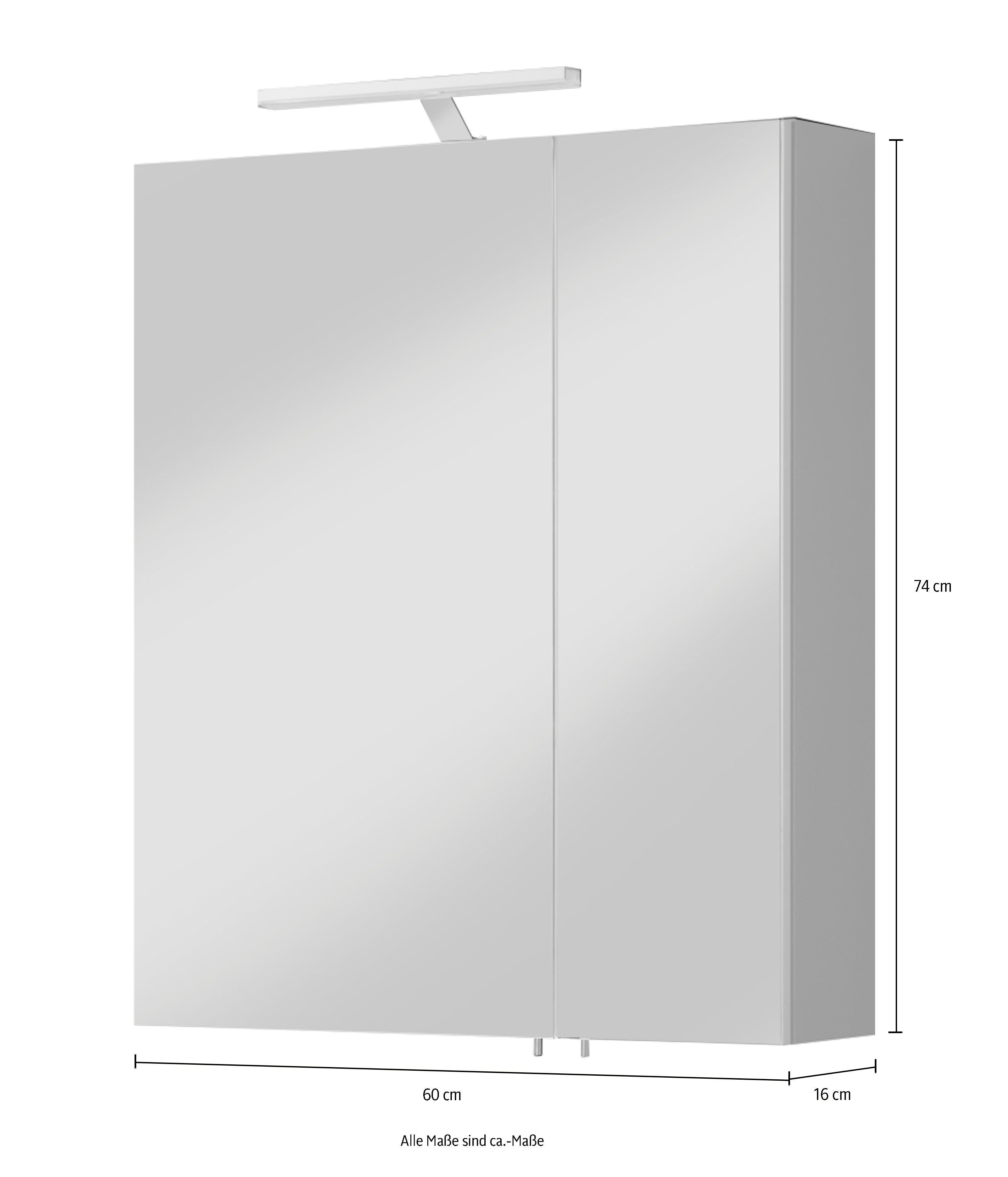 welltime Spiegelkast Torino Breedte 60 cm, 2-deurs, ledverlichting, schakelaar-/stekkerdoos
