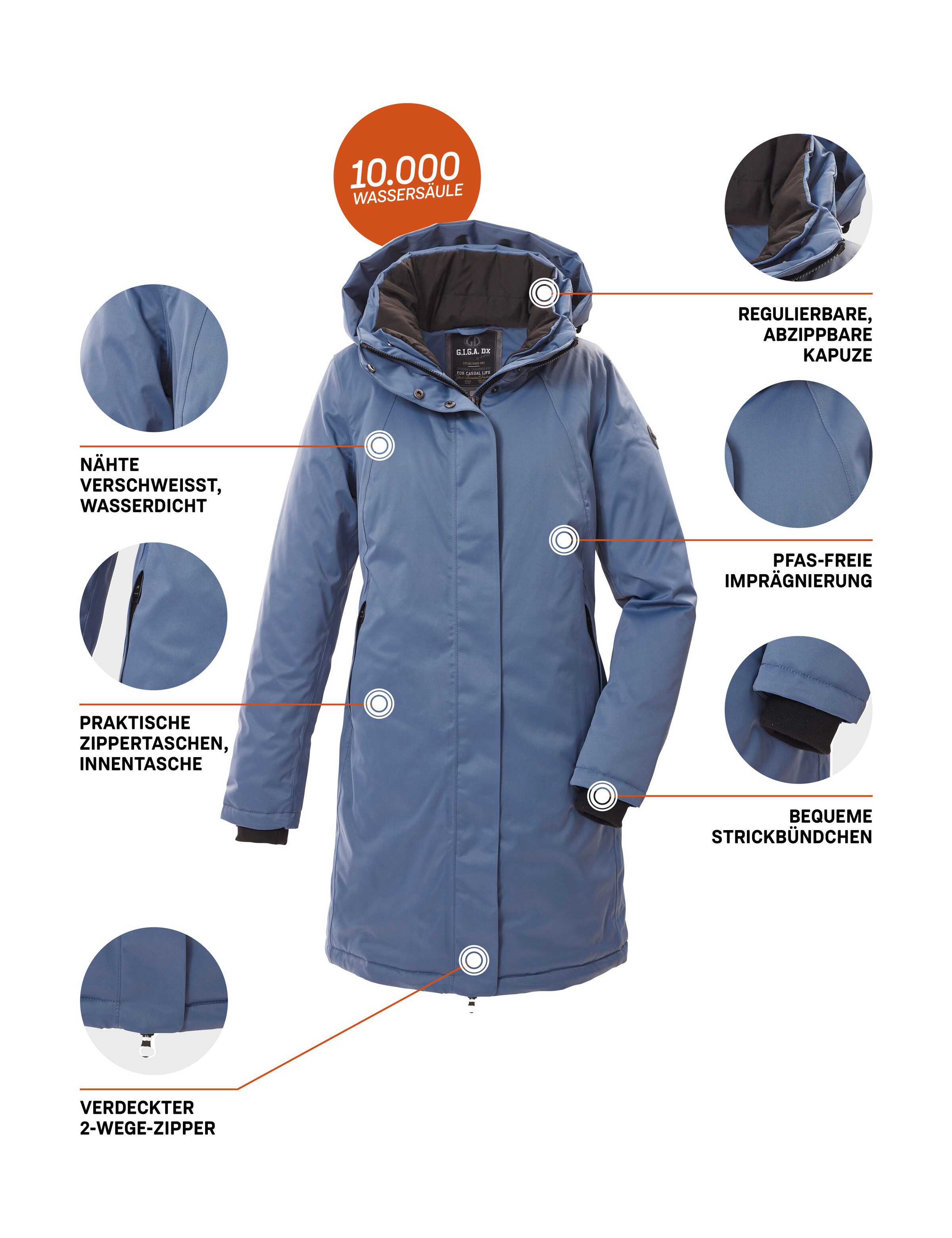 G.I.G.A. DX by killtec Parka GW 93 WMN PRK waterdicht, ademend, 2-weg ritssluiting