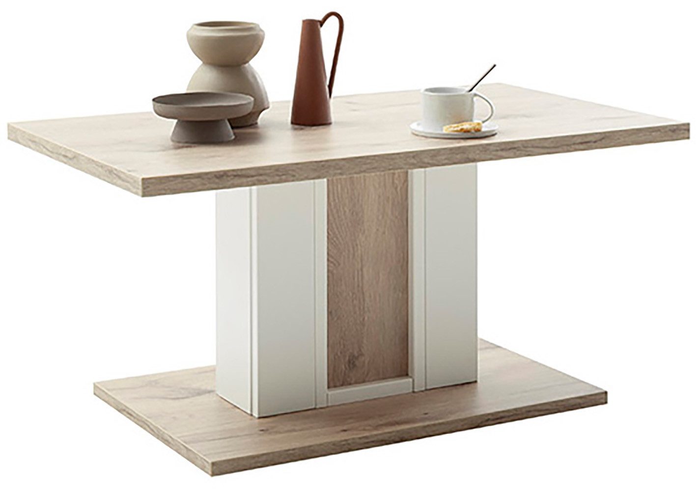 MCA furniture Salontafel SANTERNO salontafel met voet Tafel, soft white/viking eik, met zuil, belastbaar 50kg, breedte 95 cm (1 stuk)