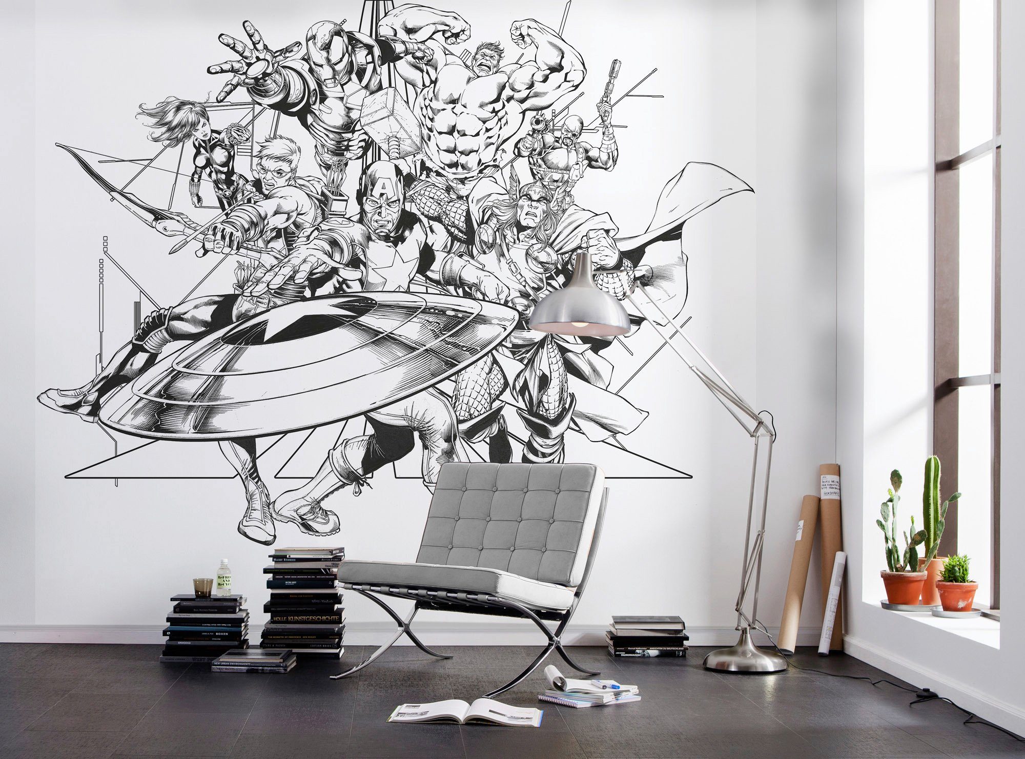 Komar Vliesbehang Digitale print vlies - Avengers Black and White - Afmeting 300 x 280 cm