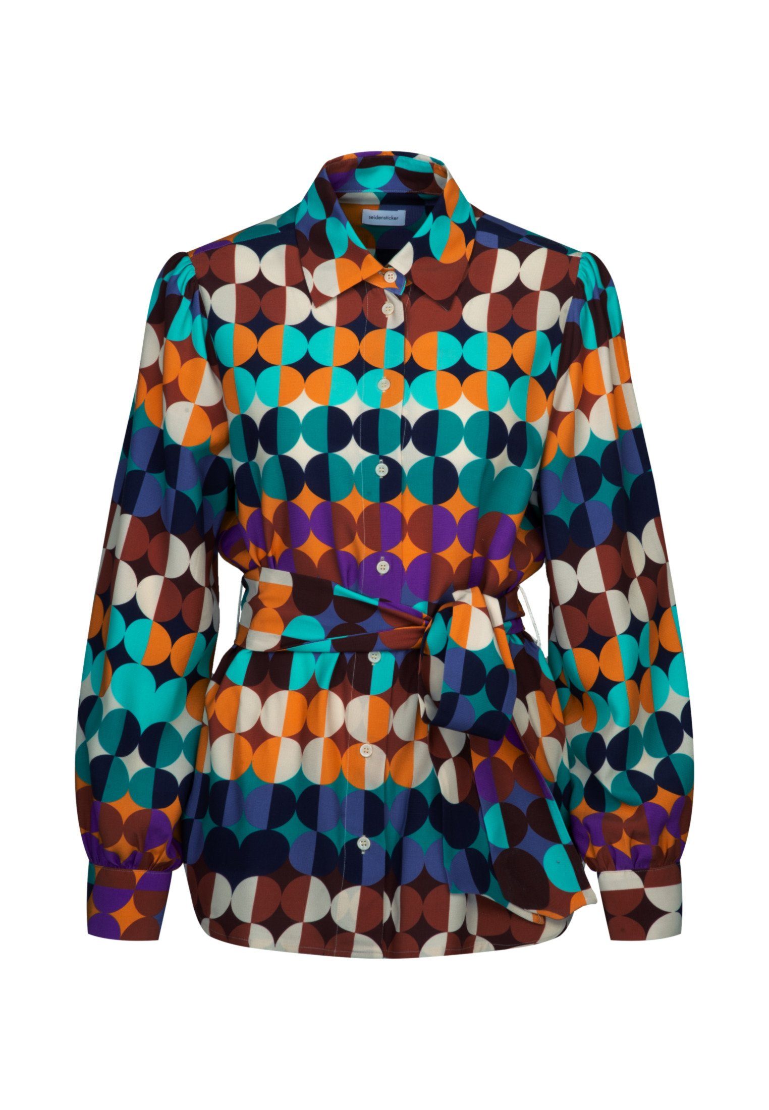 seidensticker Overhemdblouse Zwarte roos Lange mouwen kraag geometrische motieven