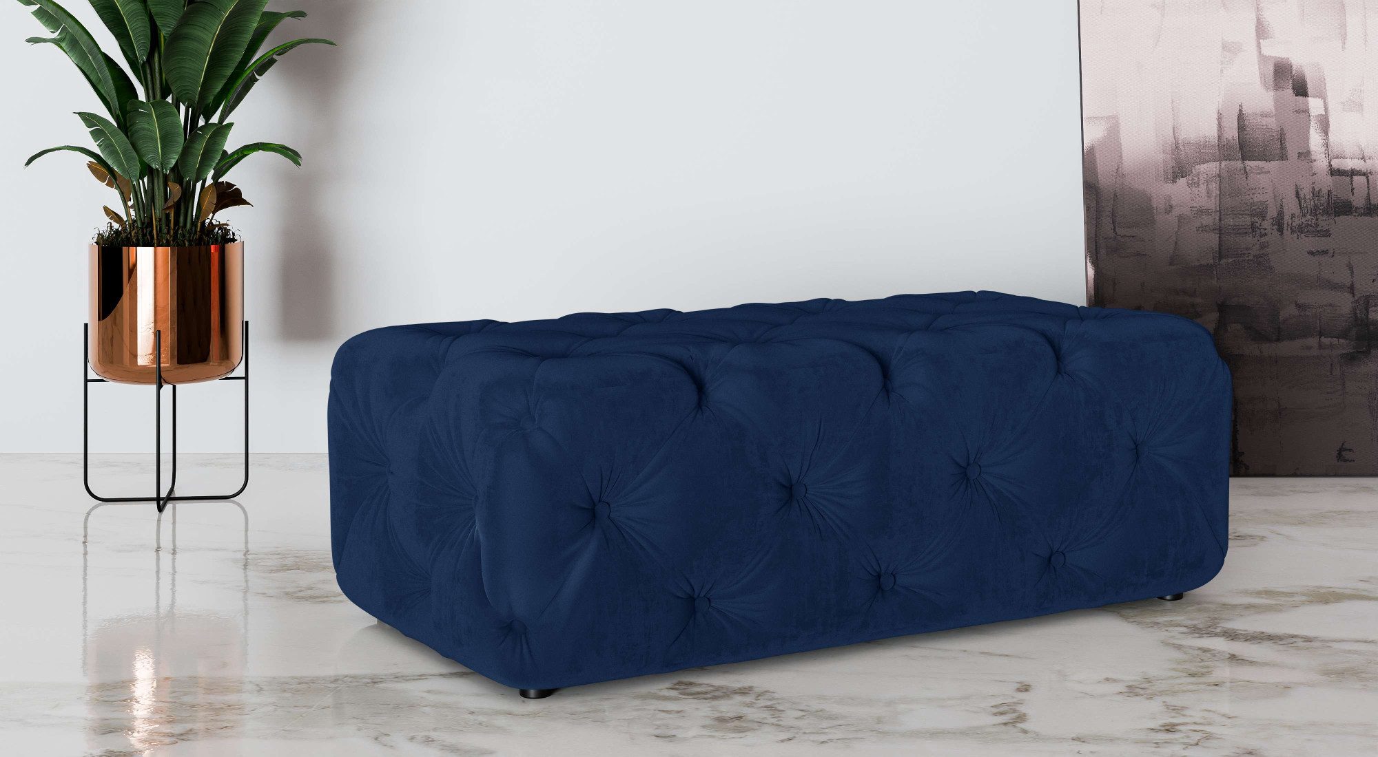 Places of Style Hocker FOLLINA Beklede poef met klassieke Chesterfield-knopafwerking hockers blauw