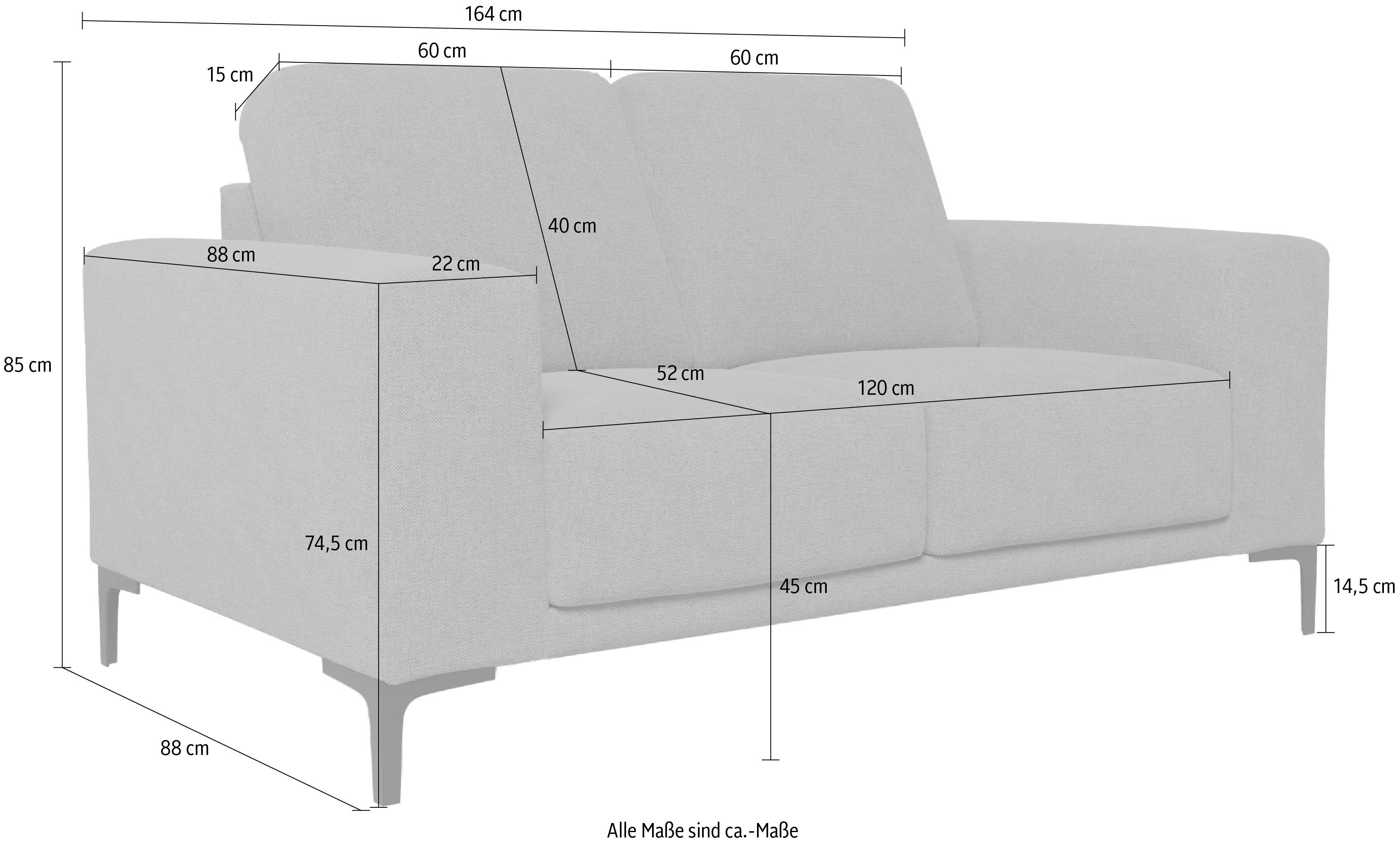 Places of Style 2-zitsbank Xander Breedte 164 cm, weefstof, softtouch chenille, zwarte metalen poten