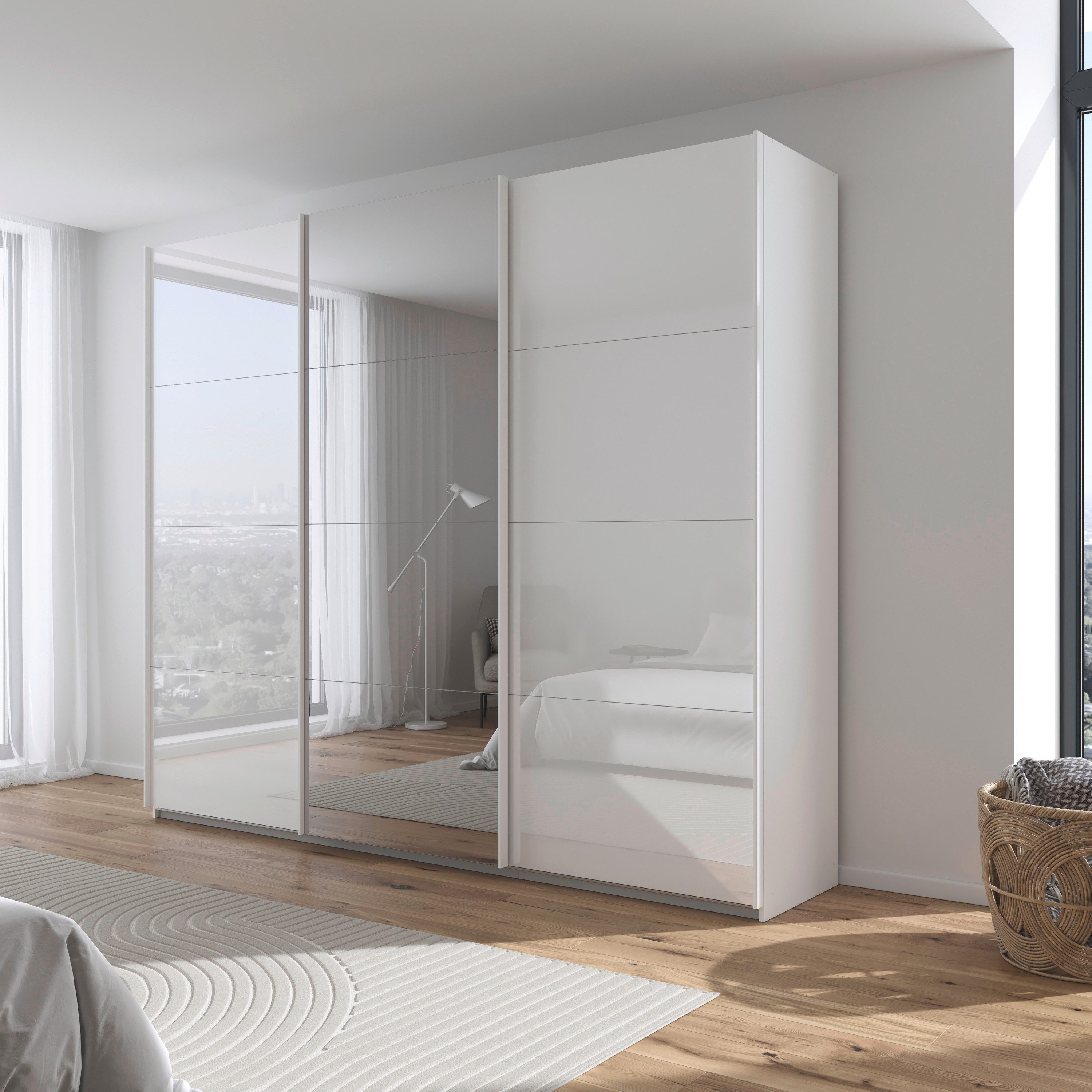 rauch Schuifdeurkast Kledingkasten kast garderobe AGORDO met glazen front doordachte binnenuitrusting, in 4 breedtes en 2 hoogtes made in germany