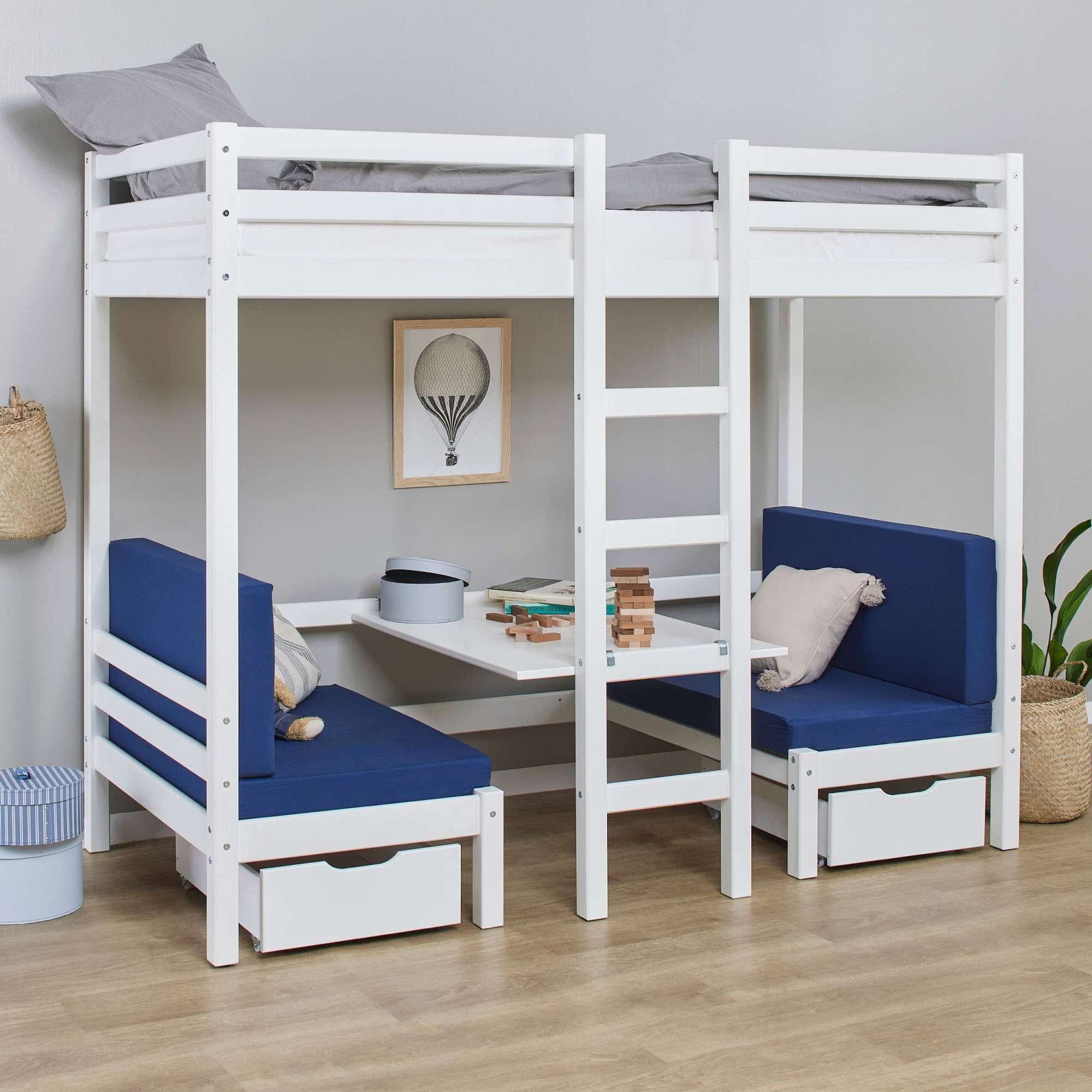 Hoppekids Stapelbed ECO Dream JUMBO hoogslaper, met zitgroep om te bouwen tot stapelbed