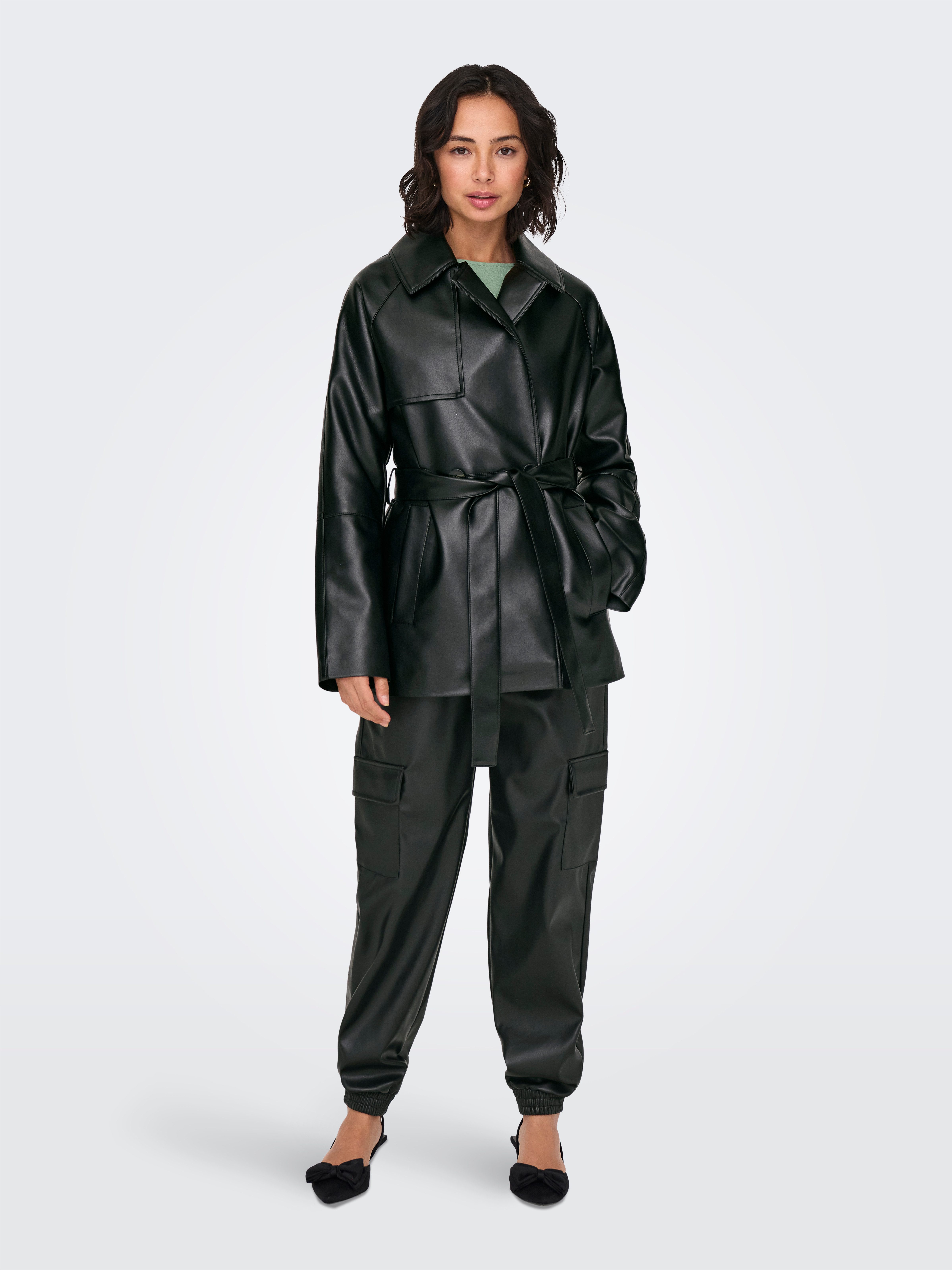 Only Imitatieleren jack ONLSOFIA FAUX LEATH SHORT TRENCH CC OTW