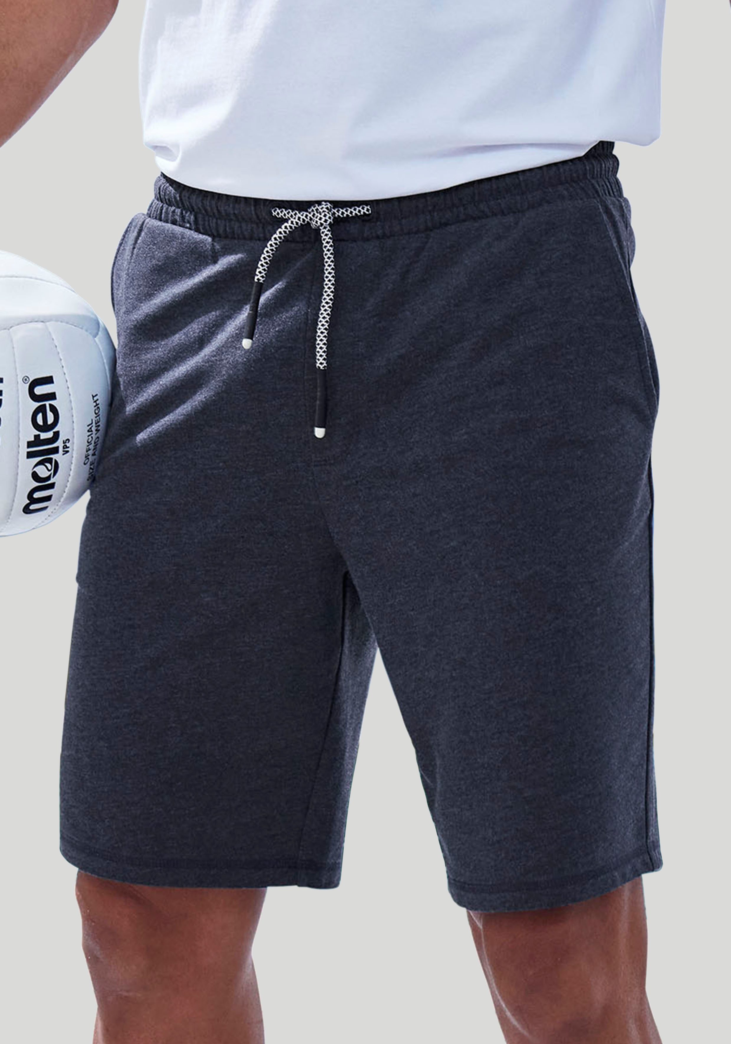 John Devin Sweatshort Wijd model in melange-look van katoenmix