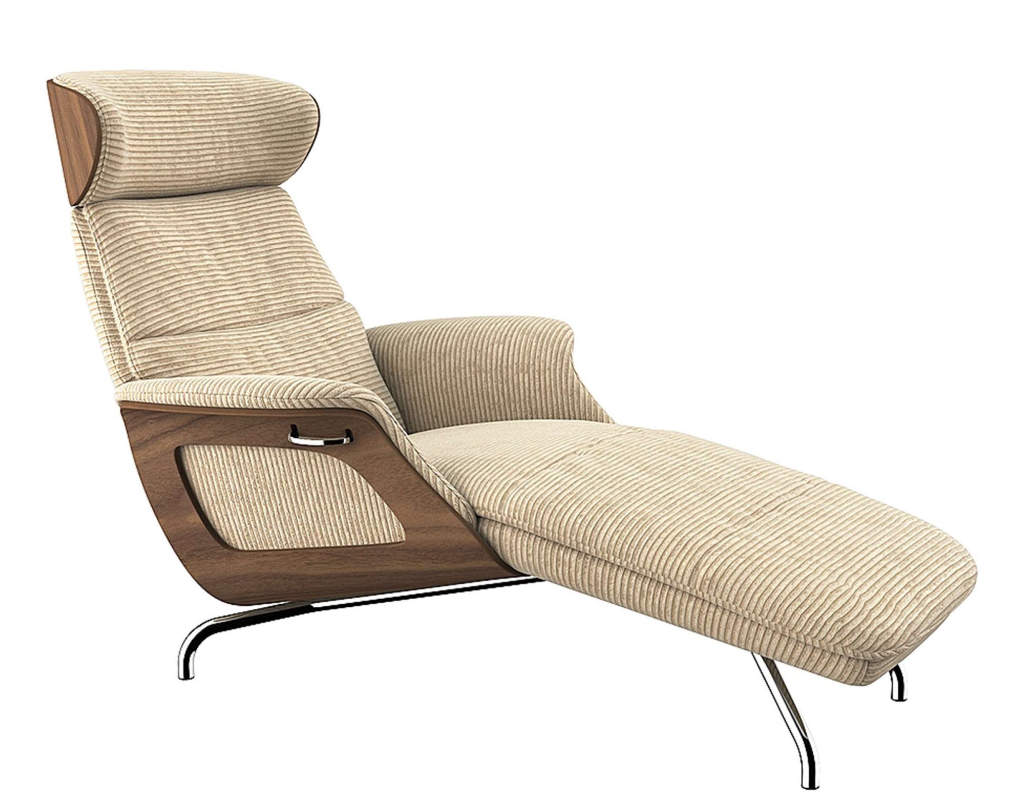 FLEXLUX Loungestoel Clement chaise longue, relaxstoel, ligstoel Rug- en hoofdsteunverstelling, armleuning, walnoot, voet van aluminium