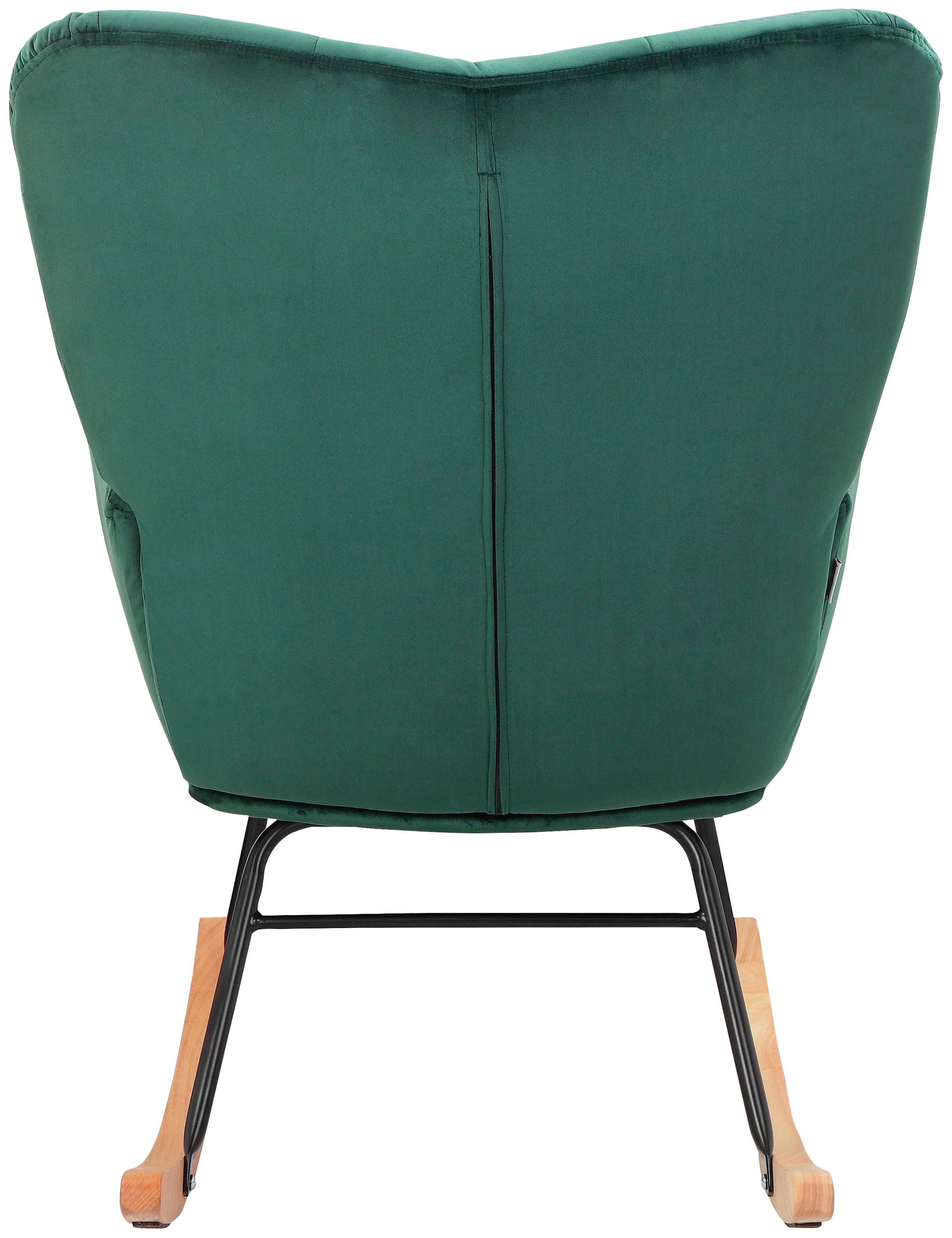 INOSIGN Schommelstoel Anika, ophaalstoel woonkamer met functie Zacht verdikte zitting en rugleuning, poten van metaal en hout, zithoogte 48 cm (1 stuk)