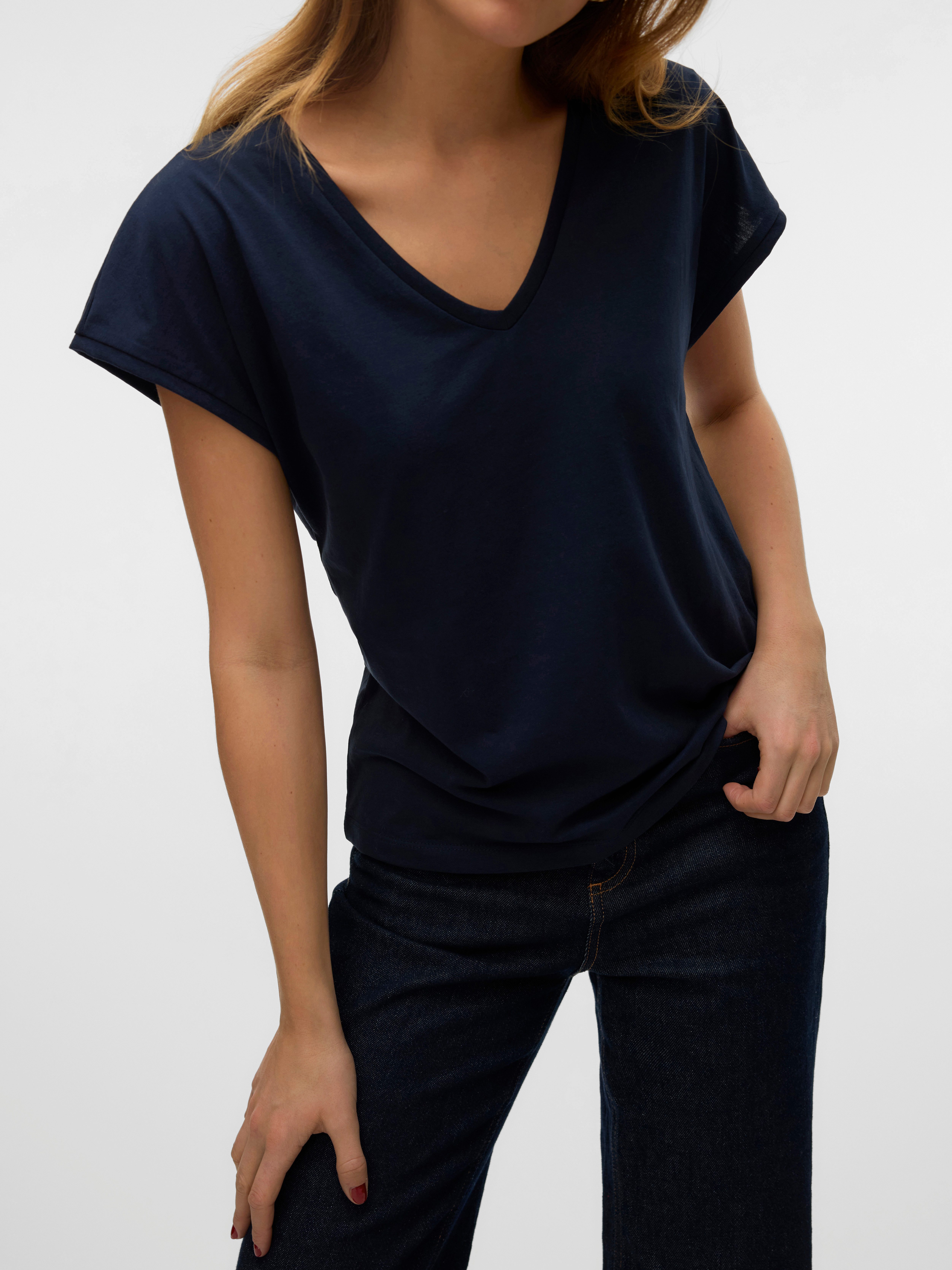 Vero Moda Shirt met korte mouwen VMLUNA SS V-NECK TEE JRS NOOS