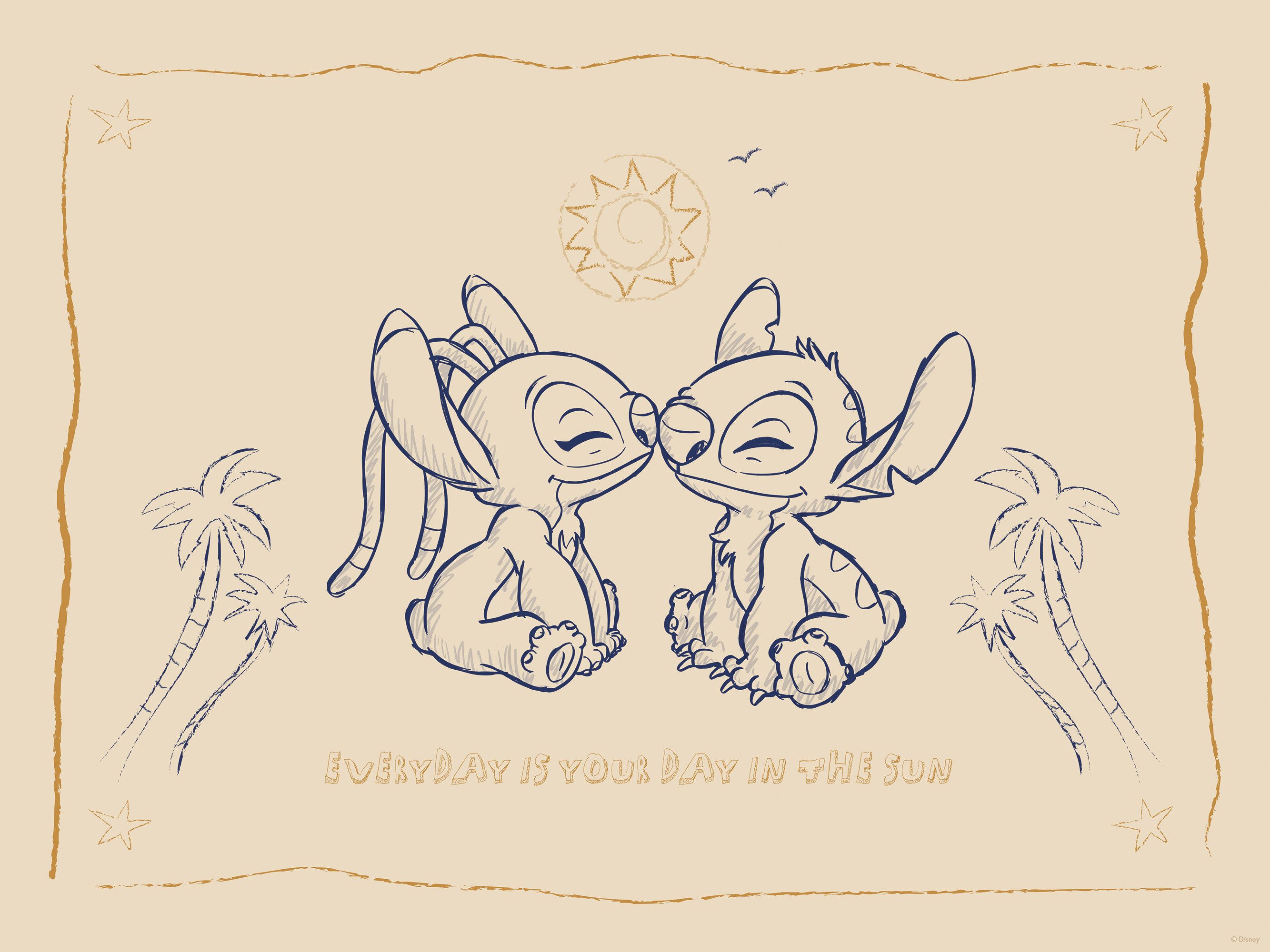 Komar Artprint Disney Lilo and Stitch Your Day in the Sun 300 x 280 cm (breedte x hoogte) - behang, vlies, woonkamer, slaapkamer (1 stuk)
