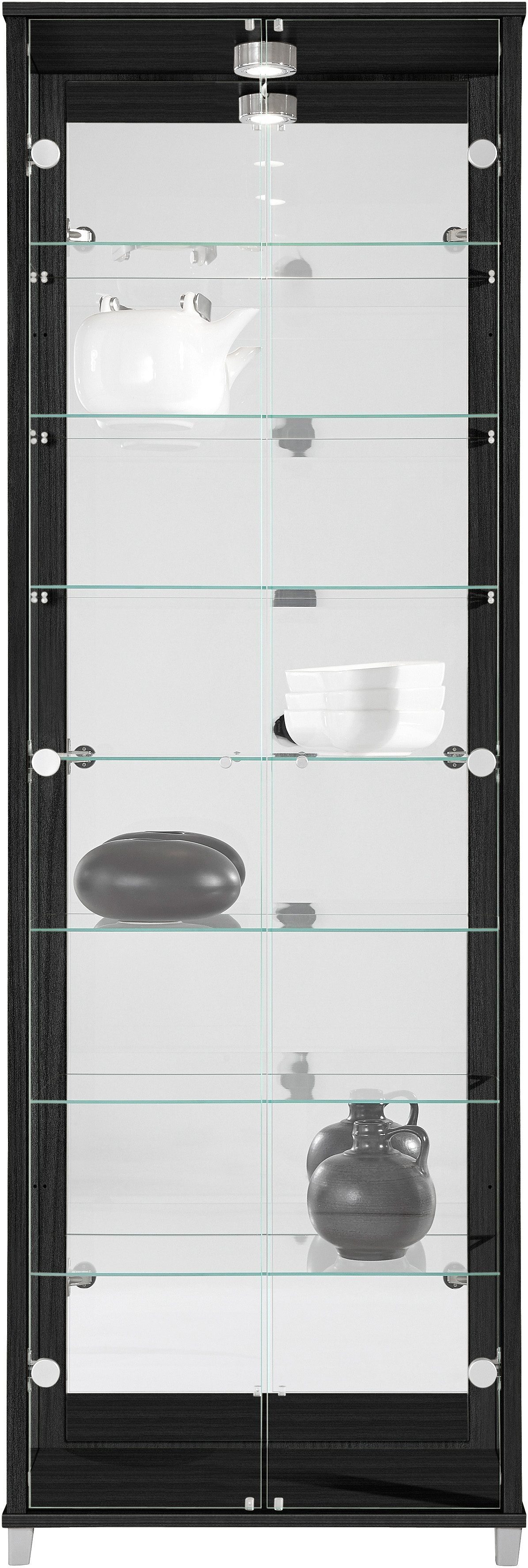Vitrinekast met spiegelachterwand & 7 glasplateaus