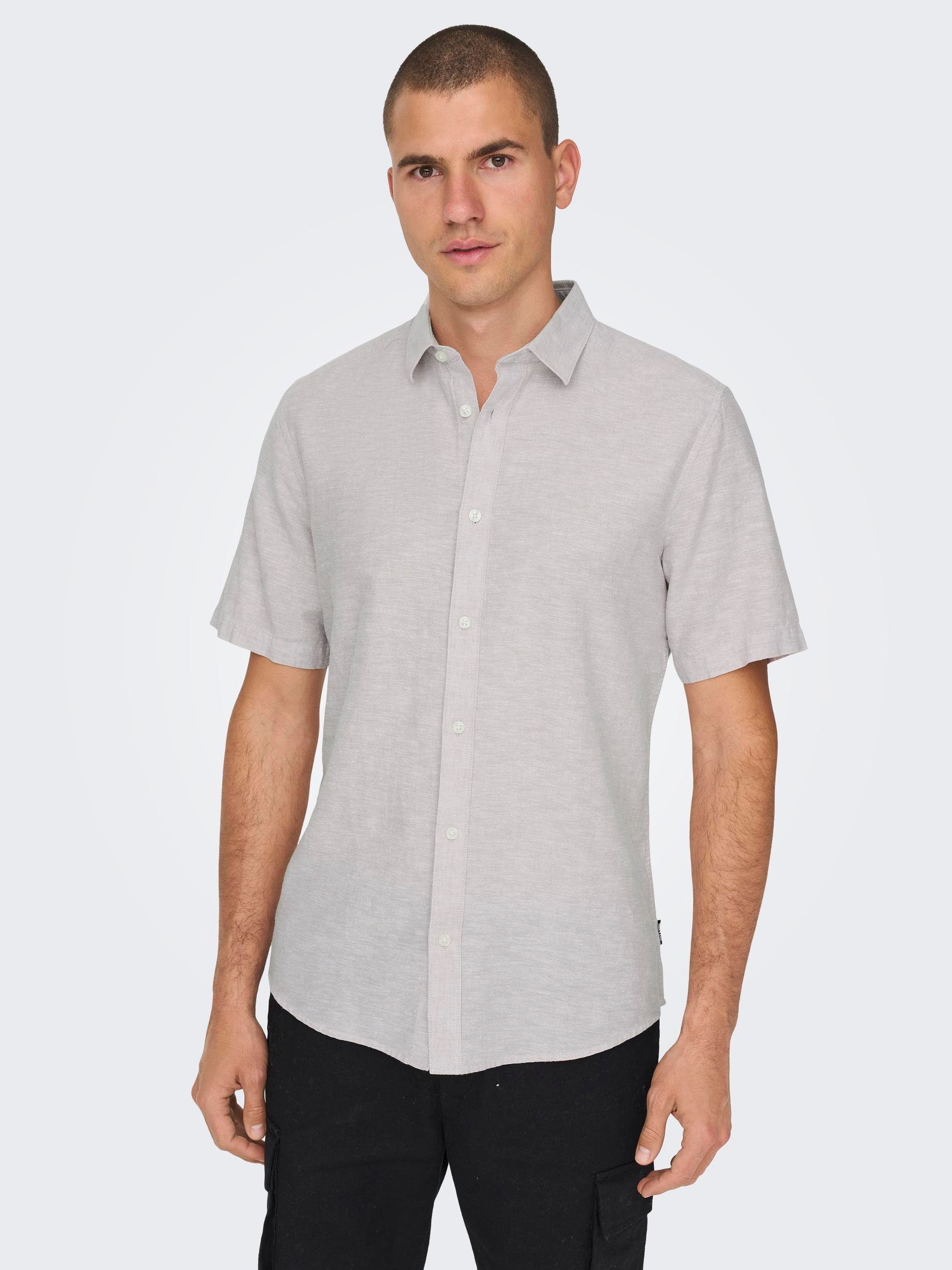 ONLY & SONS Overhemd met korte mouwen ONSCAIDEN SS SOLID LINEN SHIRT NOOS