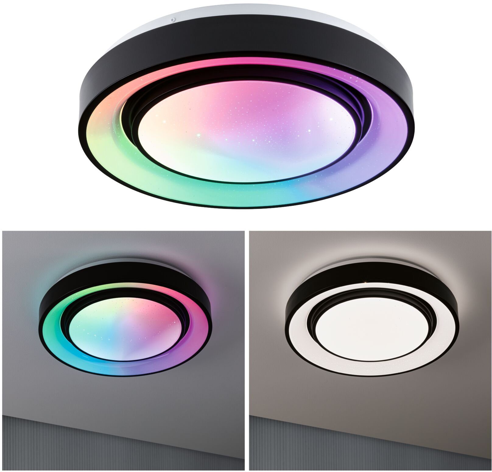 Paulmann Led-plafondlamp Rainbow Dynamic 22W 375mm Wit/Zwart 230V (1 stuk) plafondlampen zwart