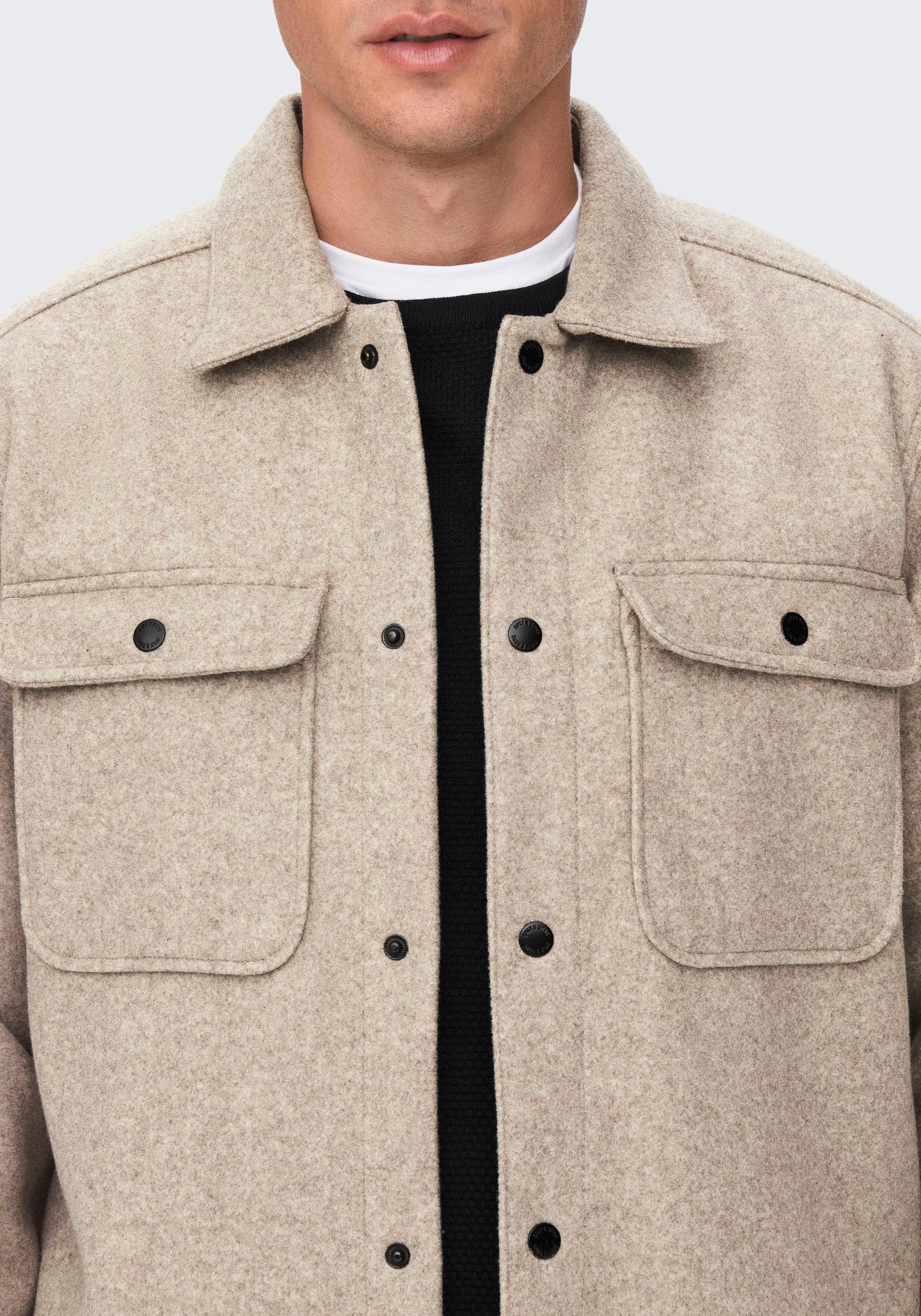 ONLY & SONS Overhemd met lange mouwen ONSASH OVR WOOLEN LOOK PKT LS SHIRT NOOS