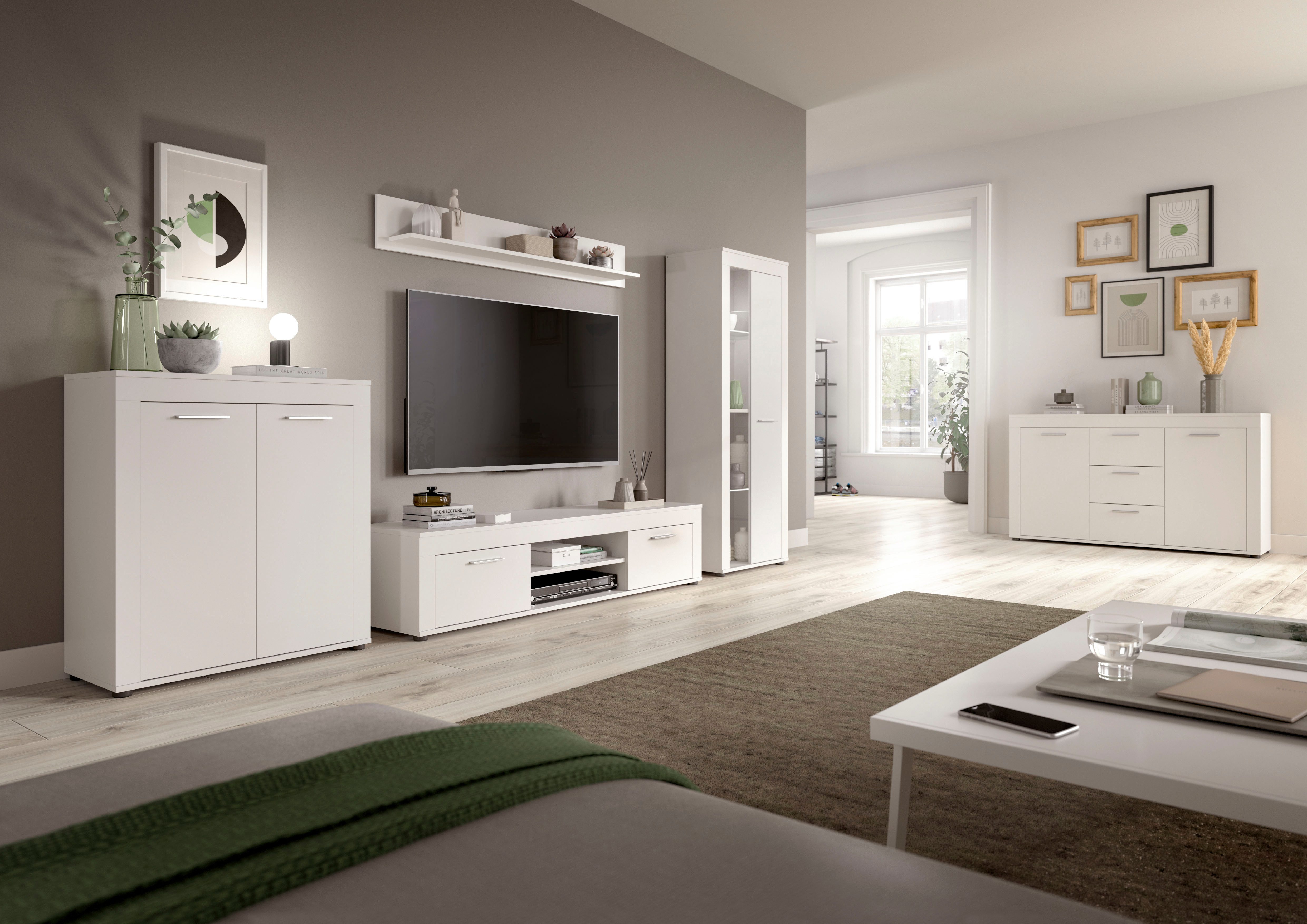 INOSIGN Wandmeubel Aosta, Breedte 330cm, bestaand uit Highboard, Lowboard, Wandplank, Vitrine (4-delig)