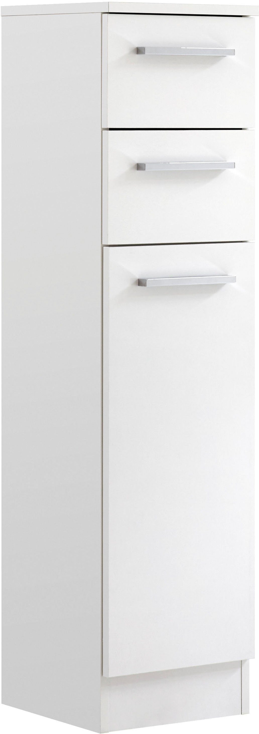 Saphir Onderkast Quickset 335 Badkamermeubel, 1 deur, 2 laden, 30 cm breed Badkamer-onderkast, glanzend wit, grepen in glanzend chroom onderkasten