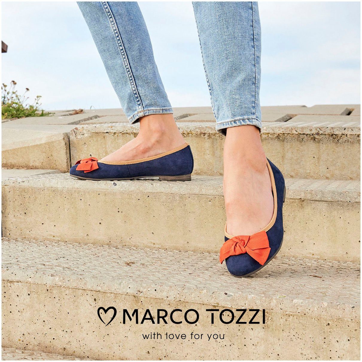 Marco Tozzi Ballerina's Flats, platte schoenen, feestdagmode met mooie decoratieve strik