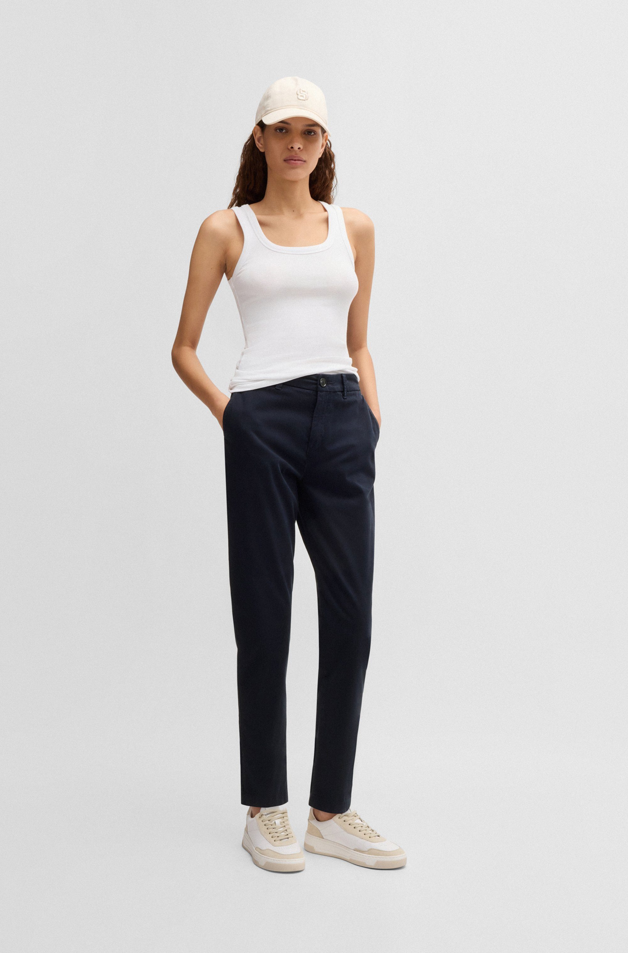 Boss Orange Geweven broek C_Tachini2-D met leren merklabel aan de achterkant van de tailleband