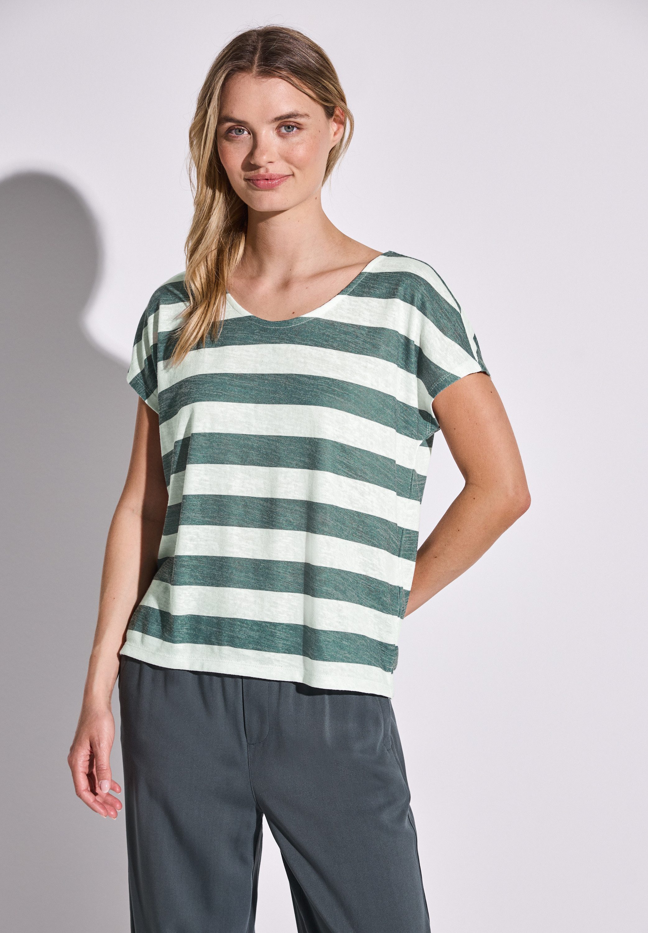 STREET ONE Shirttop met gestreept patroon dames tops maat 34 groen