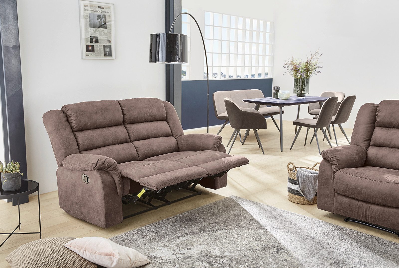 Jockenhöfer Gruppe 2-zitsbank Cleveland Met ligfunctie door halfautomatische relaxfunctie, verend systeem-bekleding