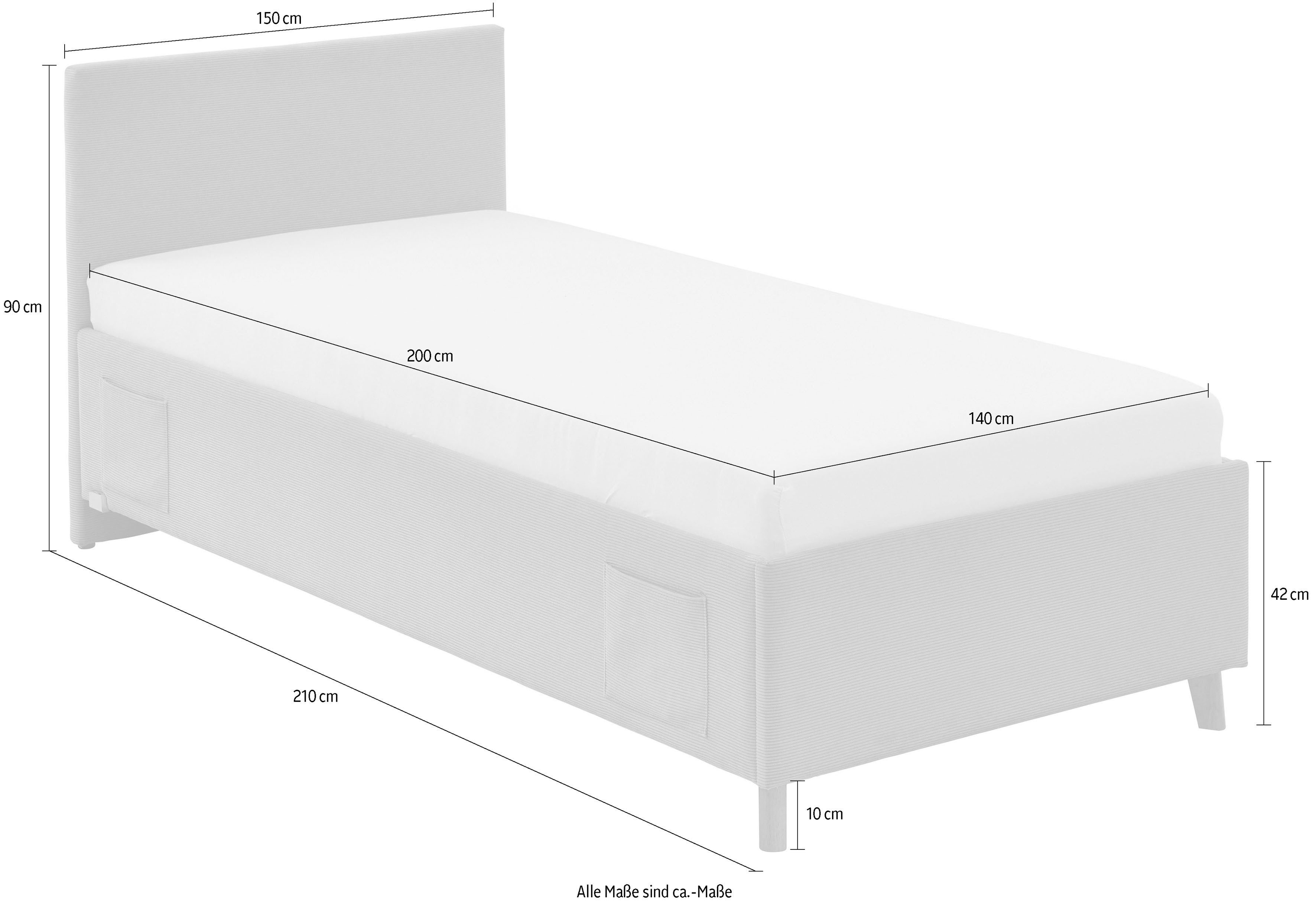 meise.möbel Kinderledikant Blauw Bekleed bed naar keuze met bedkist, tienerbed inclusief USB-aansluiting