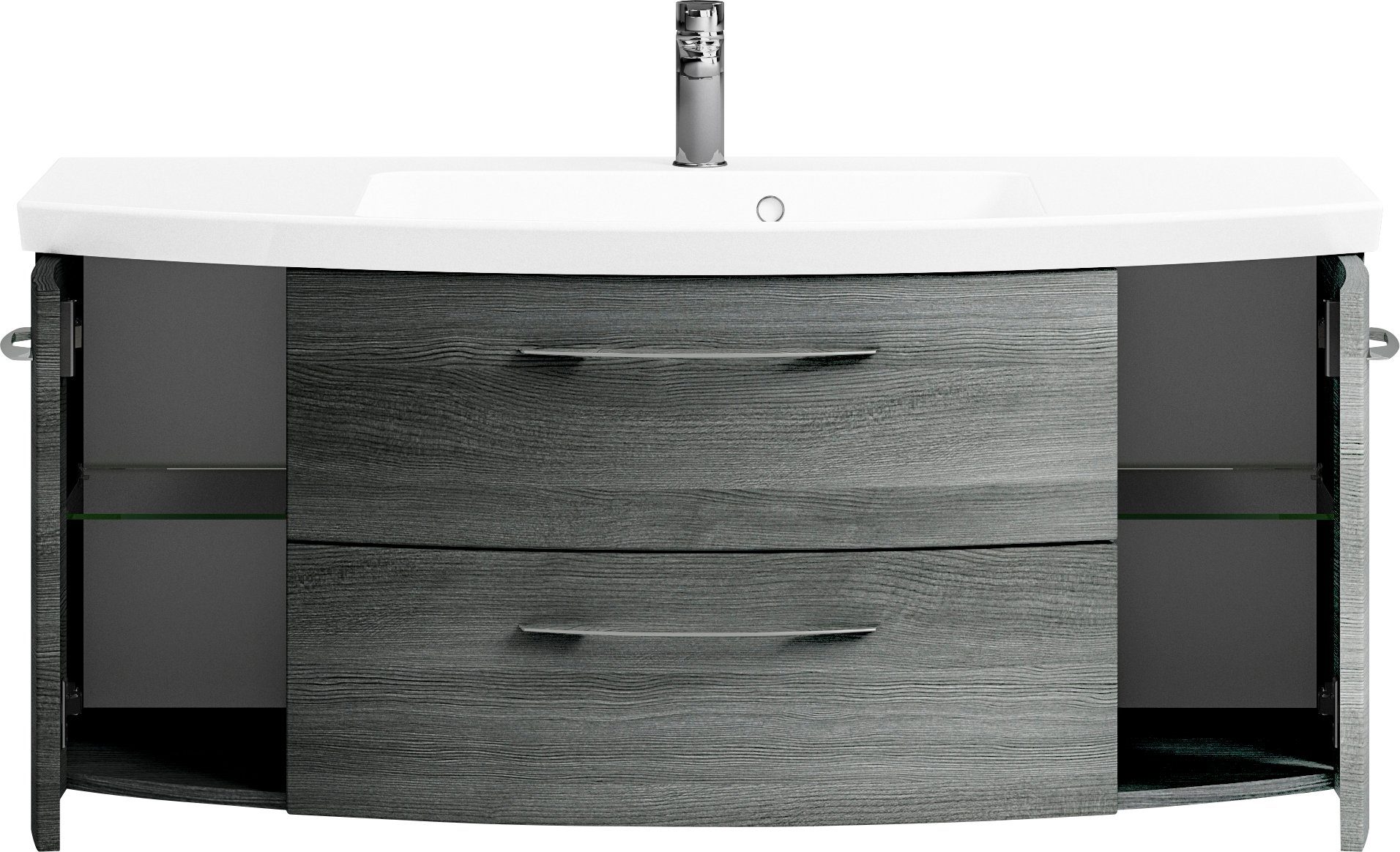 Saphir Badkamerserie Cassca sprint wastafelmeubel mineraalmarmeren wastafel met onderkast Wastafelmeubel met 2 deuren, 2 laden, inclusief deurdemper, badkamerkast (1 stuk)
