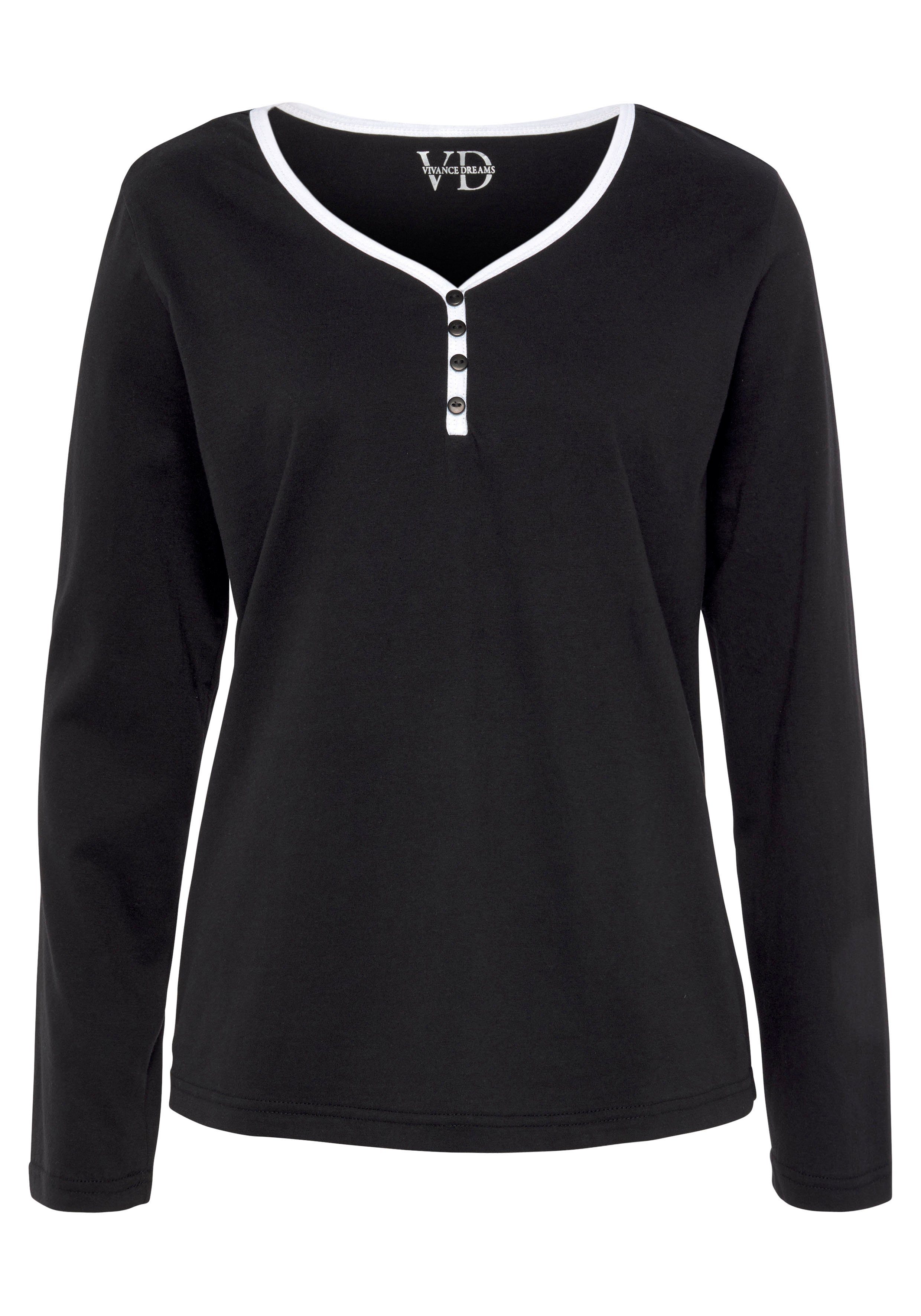 Vivance Dreams Pyjama top met paspel en korte decoratieve knoopsluiting