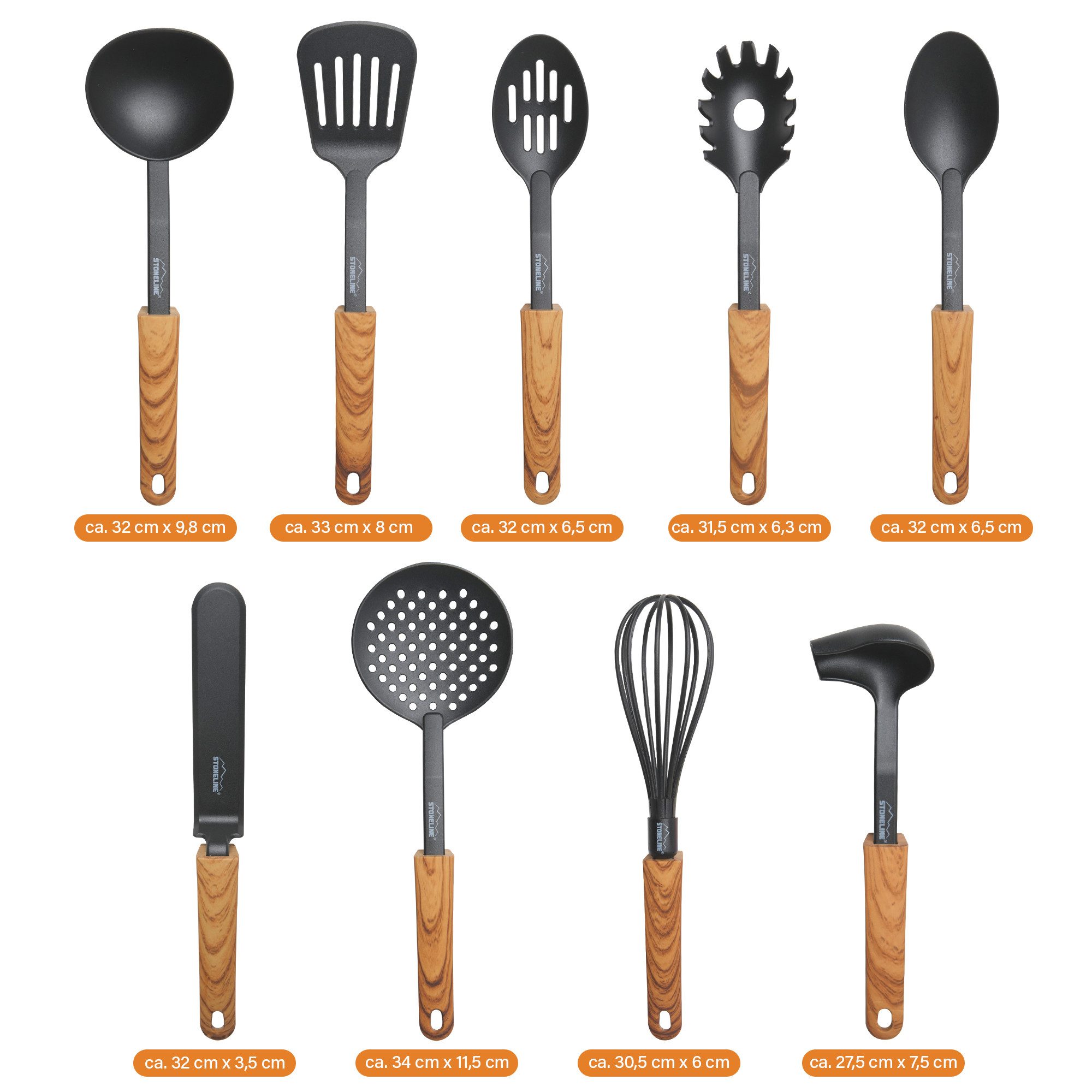 STONELINE Set keukengerei Kookgerei-set met houten handgreep-design "Back to Nature" Kunststof,hout-look,hittebestendig tot 180 °C,geschikt voor de vaatwasser (set, 9-delig)