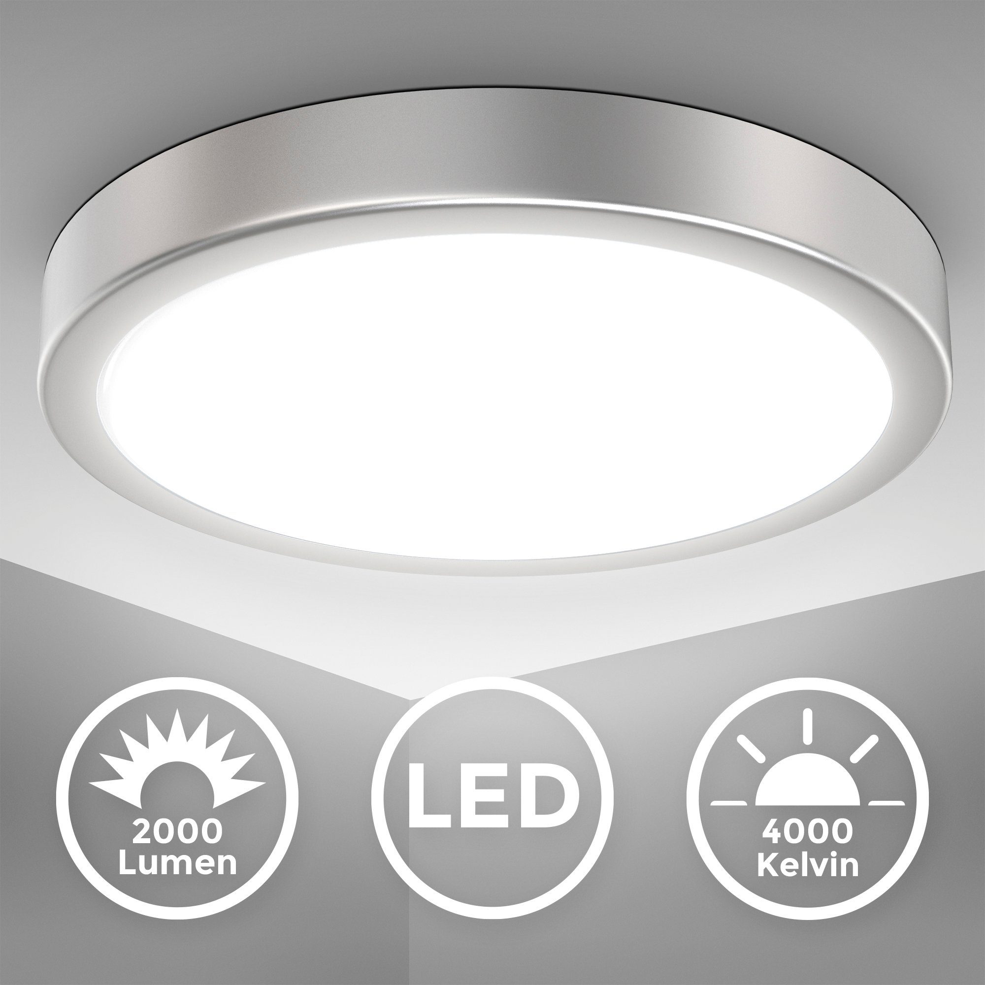 B.K.Licht Led-plafondlamp BK_DL1519 LED plafondlamp, Ø28cm, 4000K neutraal wit licht (1 stuk)