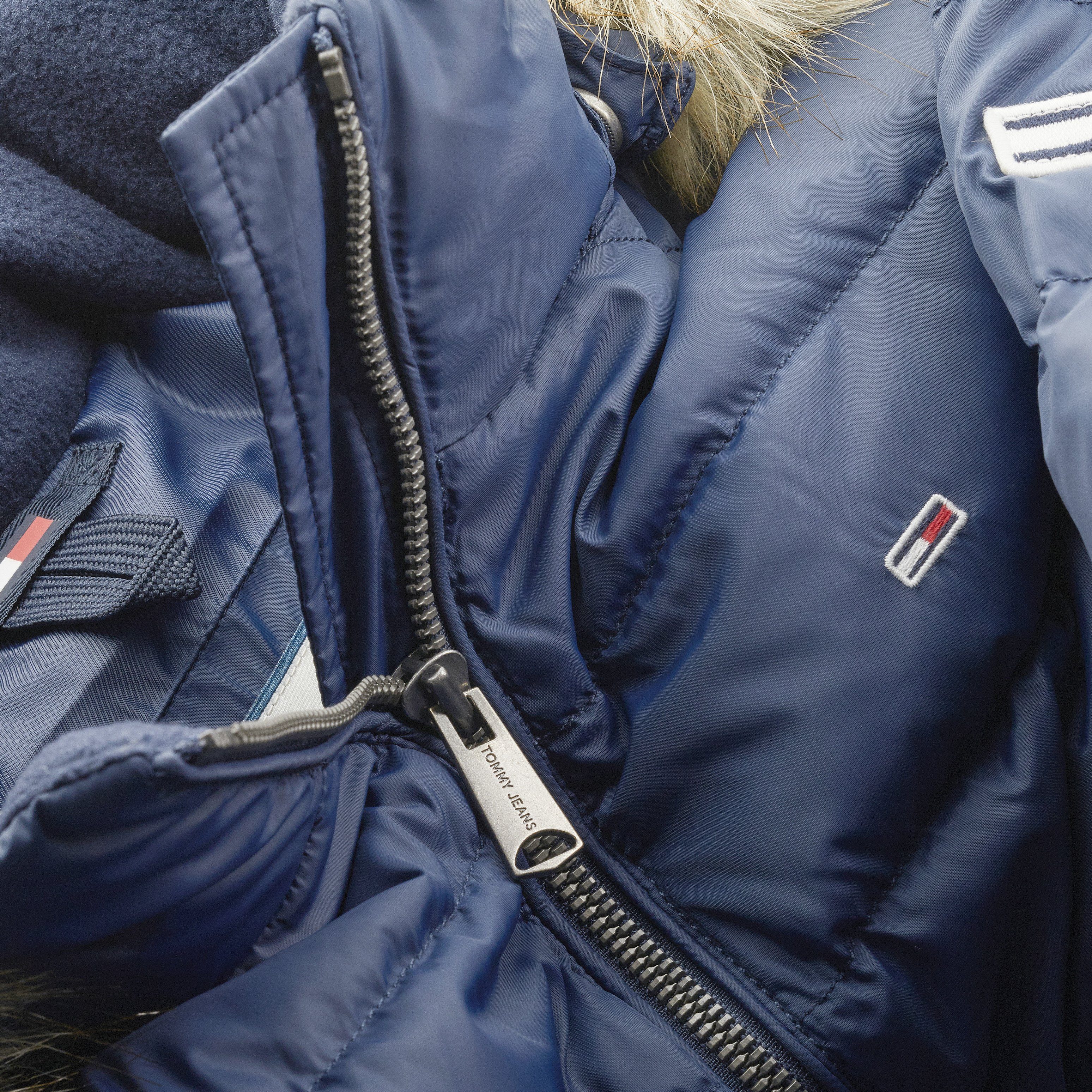 TOMMY JEANS Donsjack BASIC HOODED DOWN JACKET met imitatiebont aan de capuchon & tommy jeans-merklabel