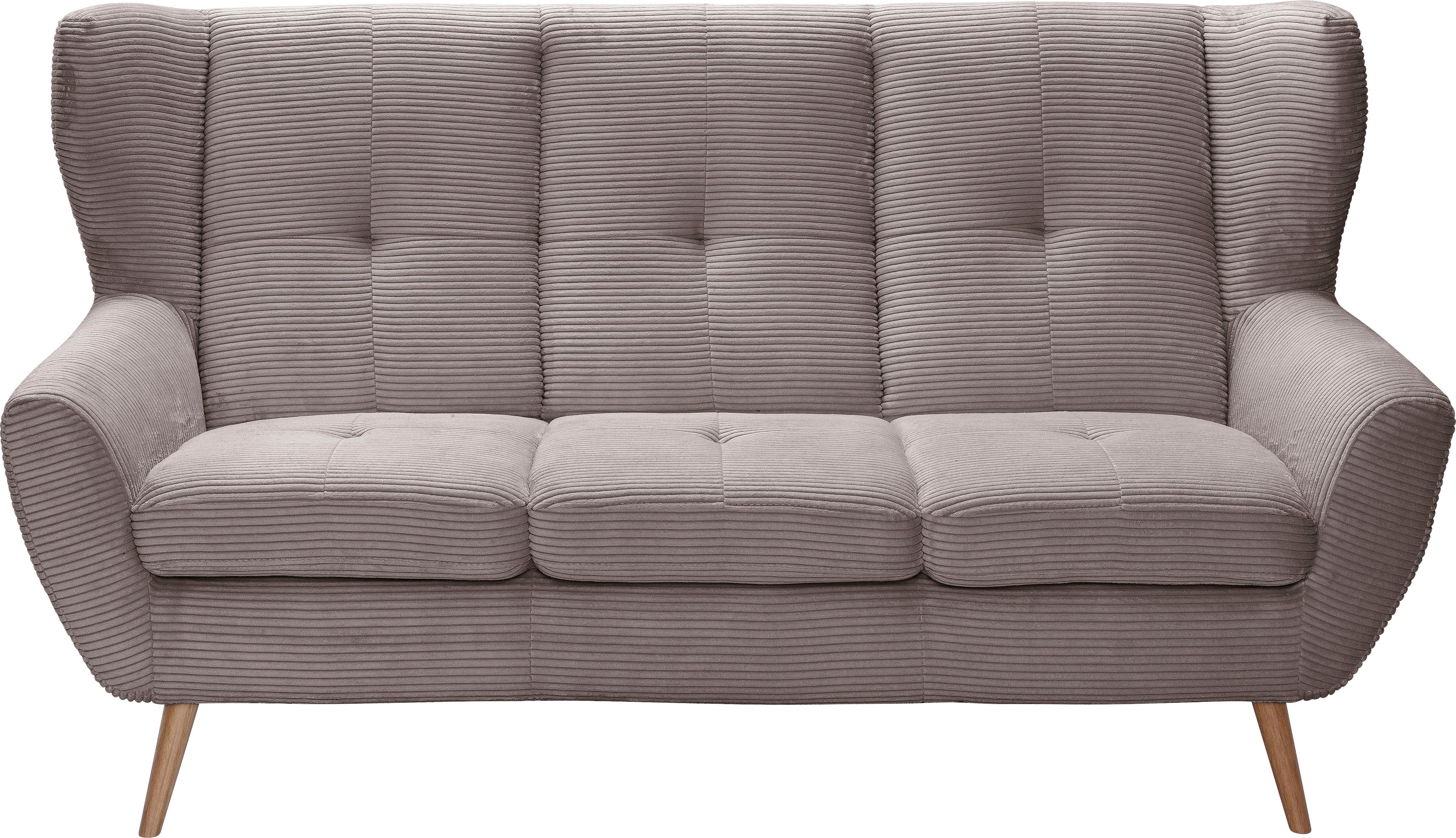 exxpo - sofa fashion 3-zitsbank ALVESTA, loungesofa, keukensofa, hoog zitcomfort, oorbacken sofa gezellige rugleuning, met knoopstiksels en hoge houten voeten, in cord