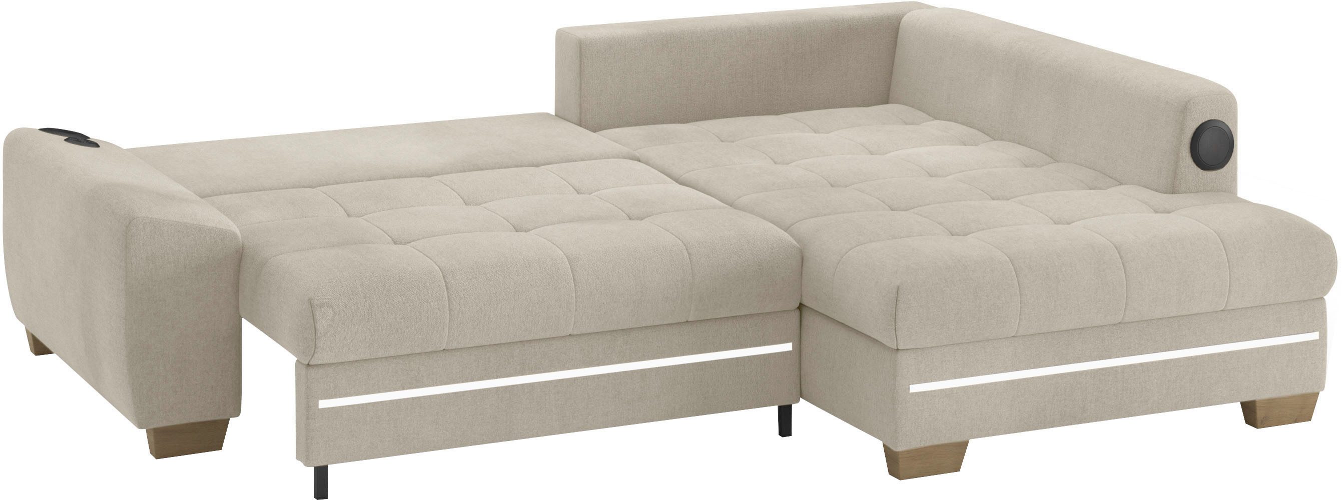 Mr. Couch Hoekbank Nikita II, L-vorm met koudschuim, rgb-led, geluidssysteem, optioneel met bed, bedlade