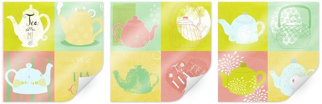 wall-art poster set van 3,wanddecoratie voor de eetkamer, tea time (set, 3 stuks) multicolor