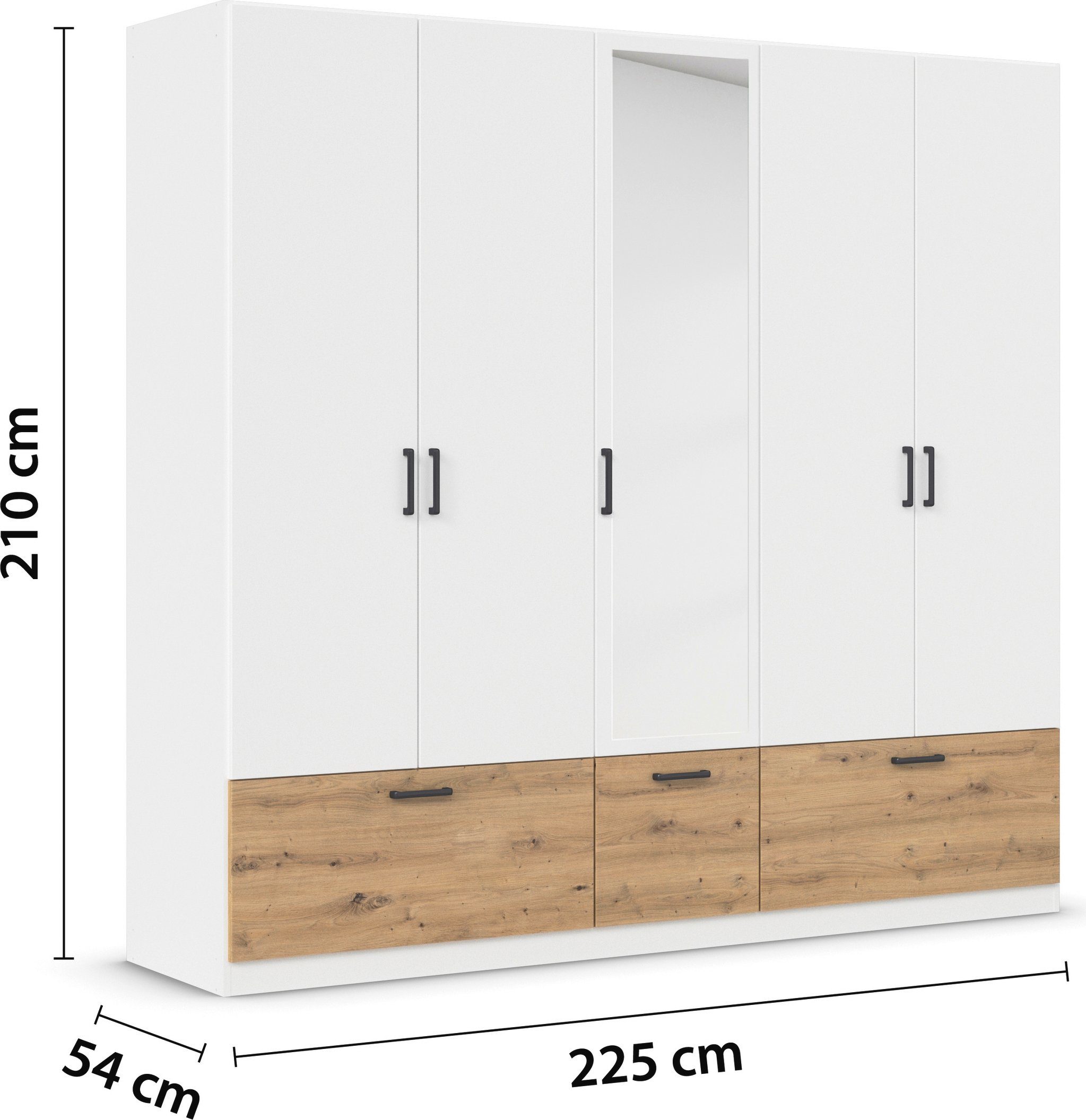 rauch Draaideurkast Kledingkast kast garderobe waskast BARI met spiegel met lades en moderne greep in grijs metallic made in germany