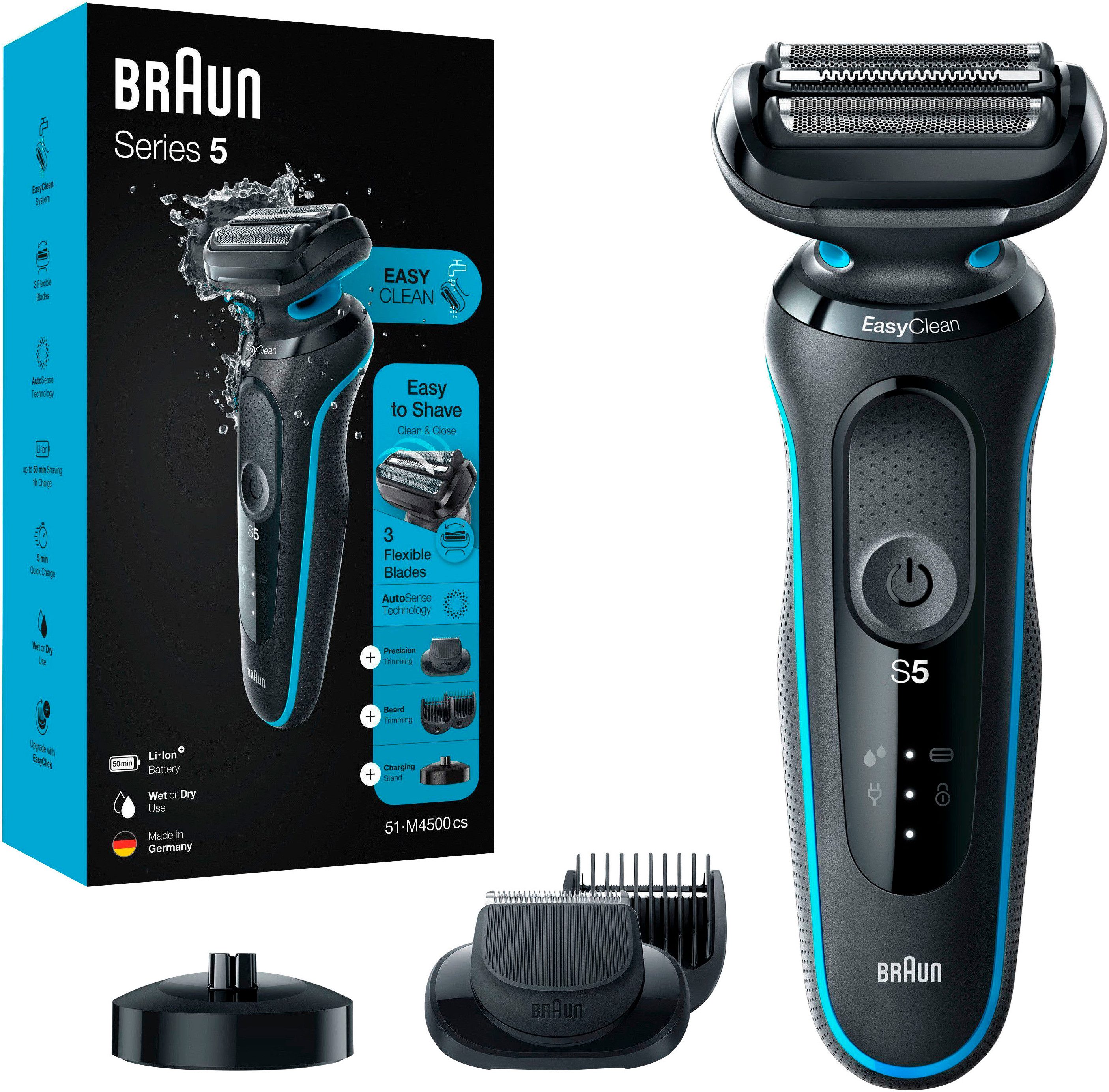 Braun Elektrisch scheerapparaat Series 5 51-M4500cs EasyClick-baardtrimmer-opzet, Wet&Dry