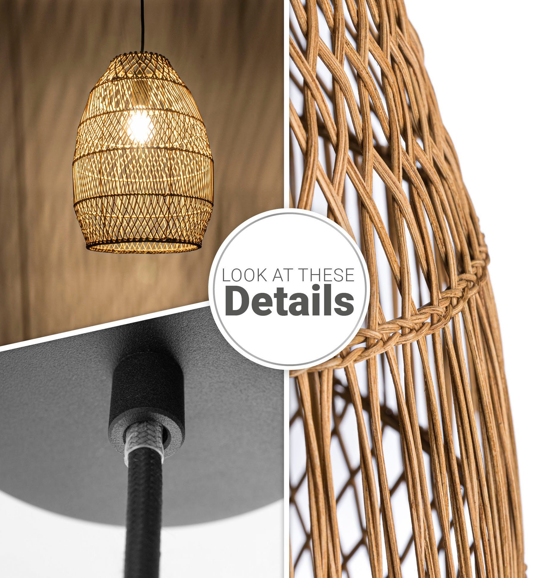 Paco Home Hanglamp VIHMO Rattan eettafel pendellamp LED Boho rustiek mandlampen keuken E27