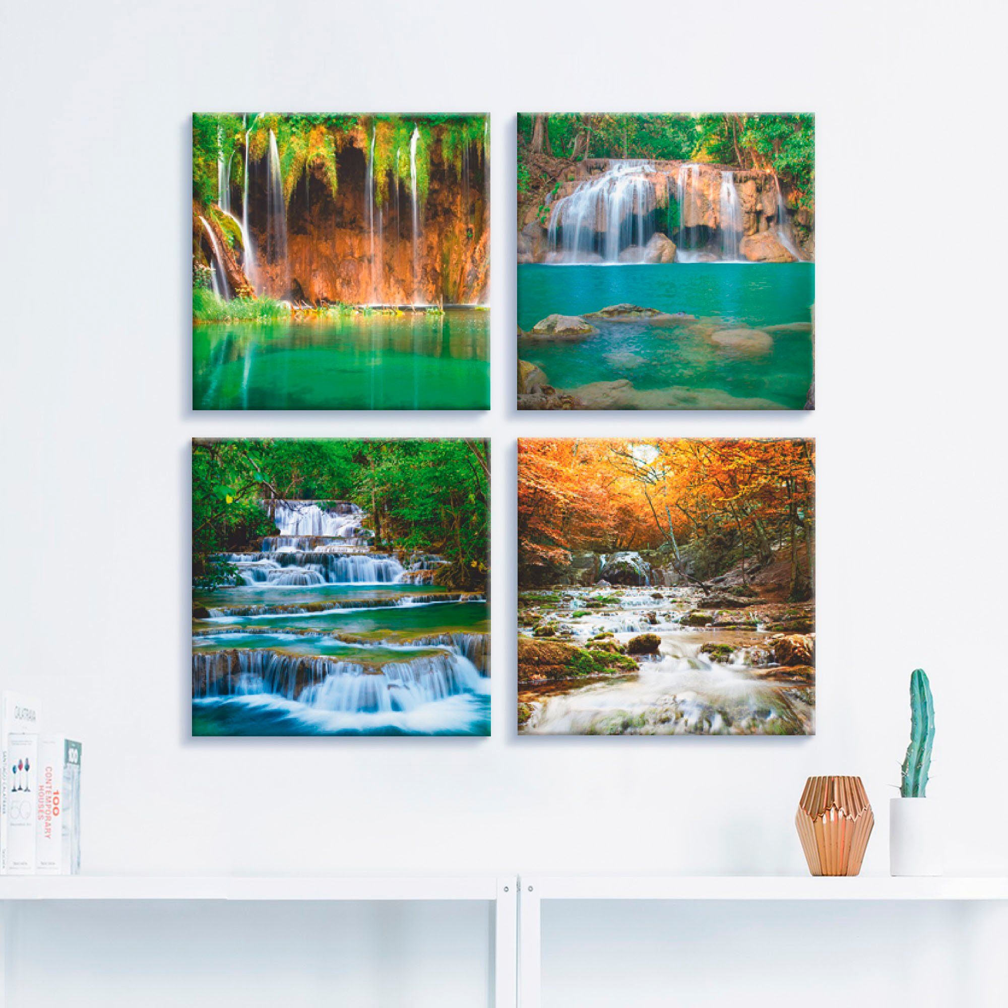 Artland Artprint op linnen Mooie waterval in het bos set van 4, verschillende maten (4-delig)