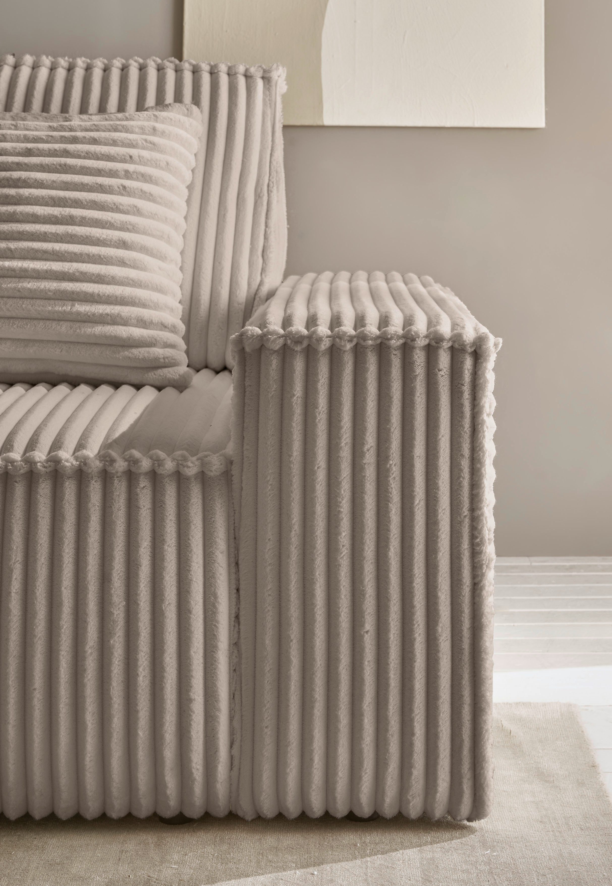 andas Hoekbank Finnley slaapbank 267 cm in Bouclé, fijne structuur en cord, L-vorm