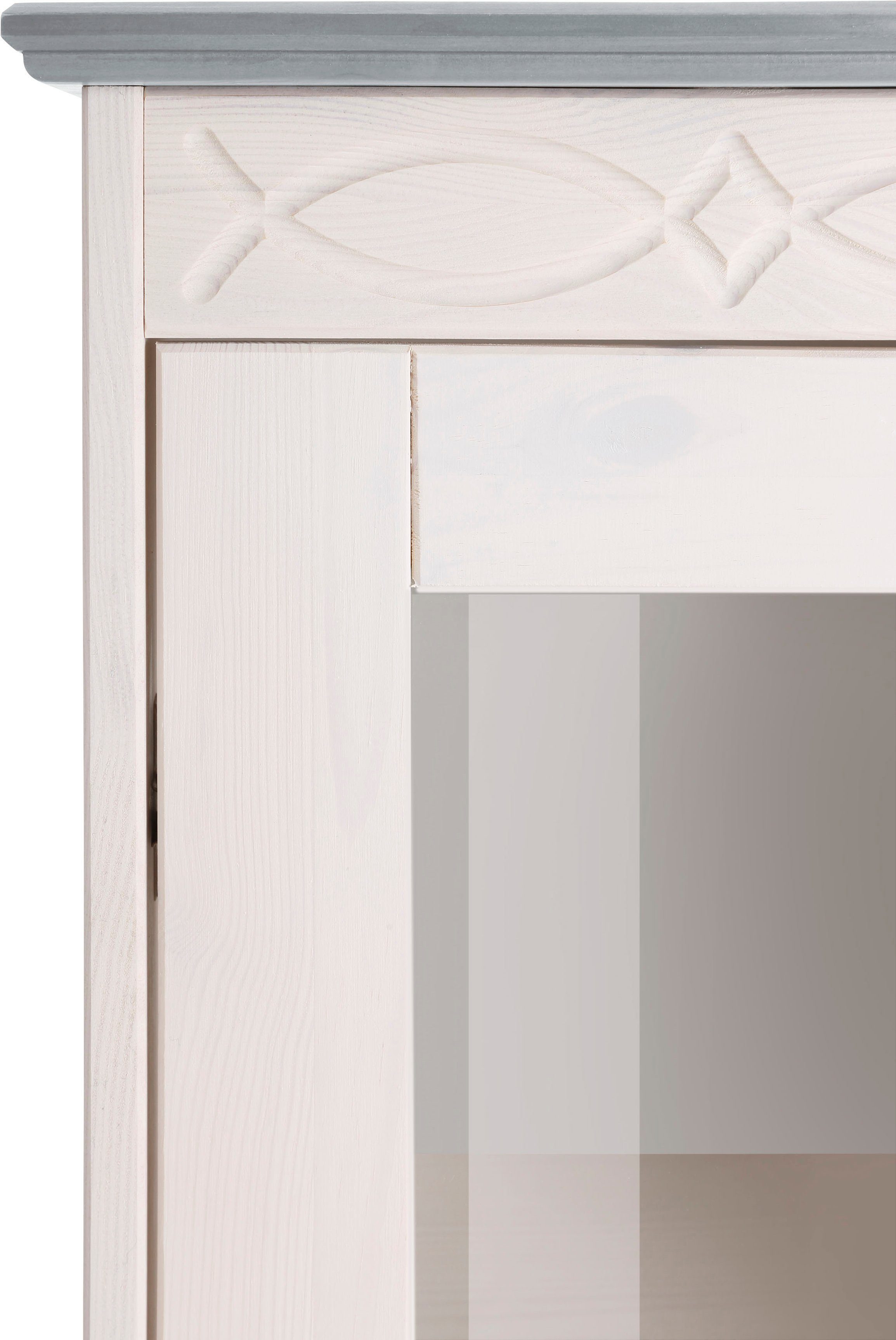 Home affaire Wandmeubel Indra 4-delig set: vitrinekast, lowboard, wand- & staande plank, massief dennenhout (set, 4-delig)