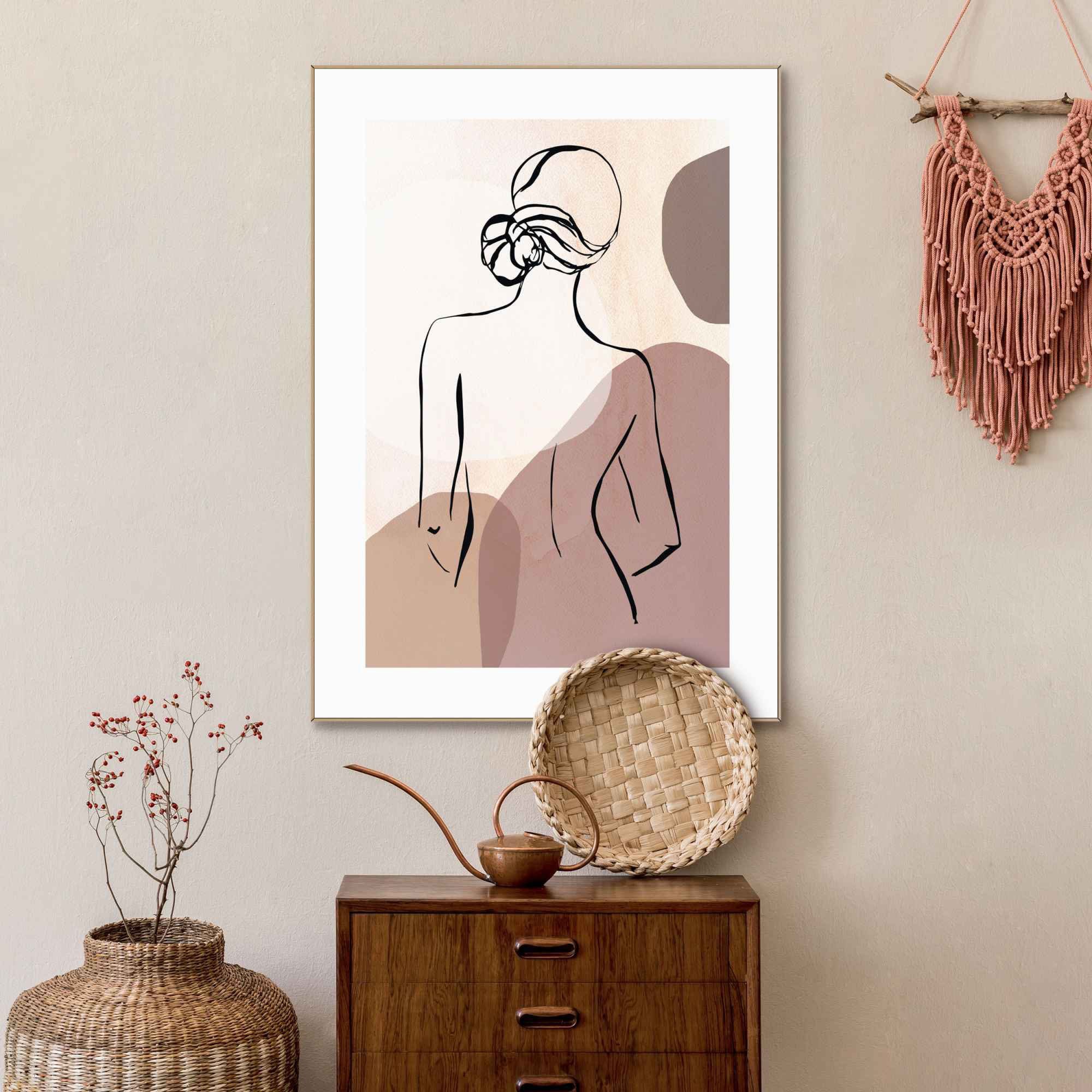 reinders! wanddecoratie ingelijste afbeelding vrouw potloodtekening - abstract - rug bruin