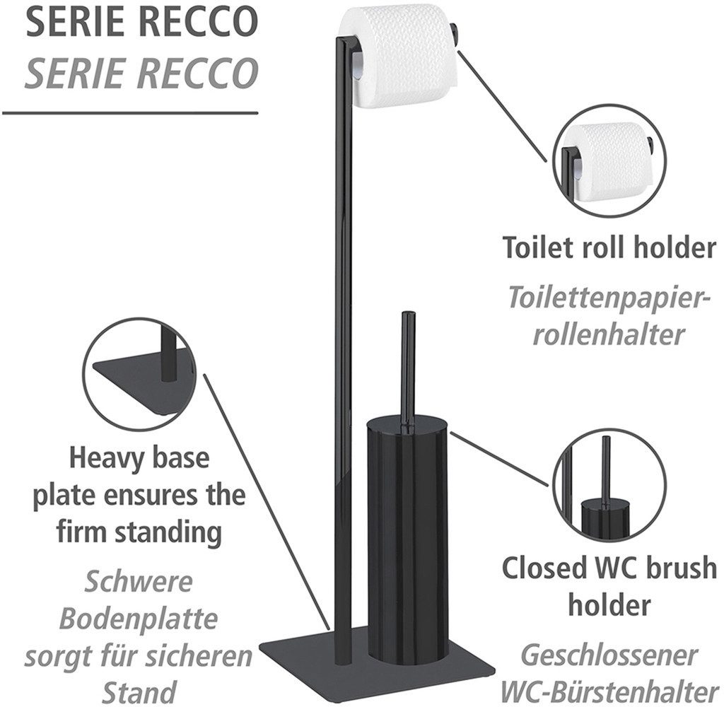 WENKO Toiletset Model Recco Standset, staal, met toiletpapierrolhouder en toiletborstel