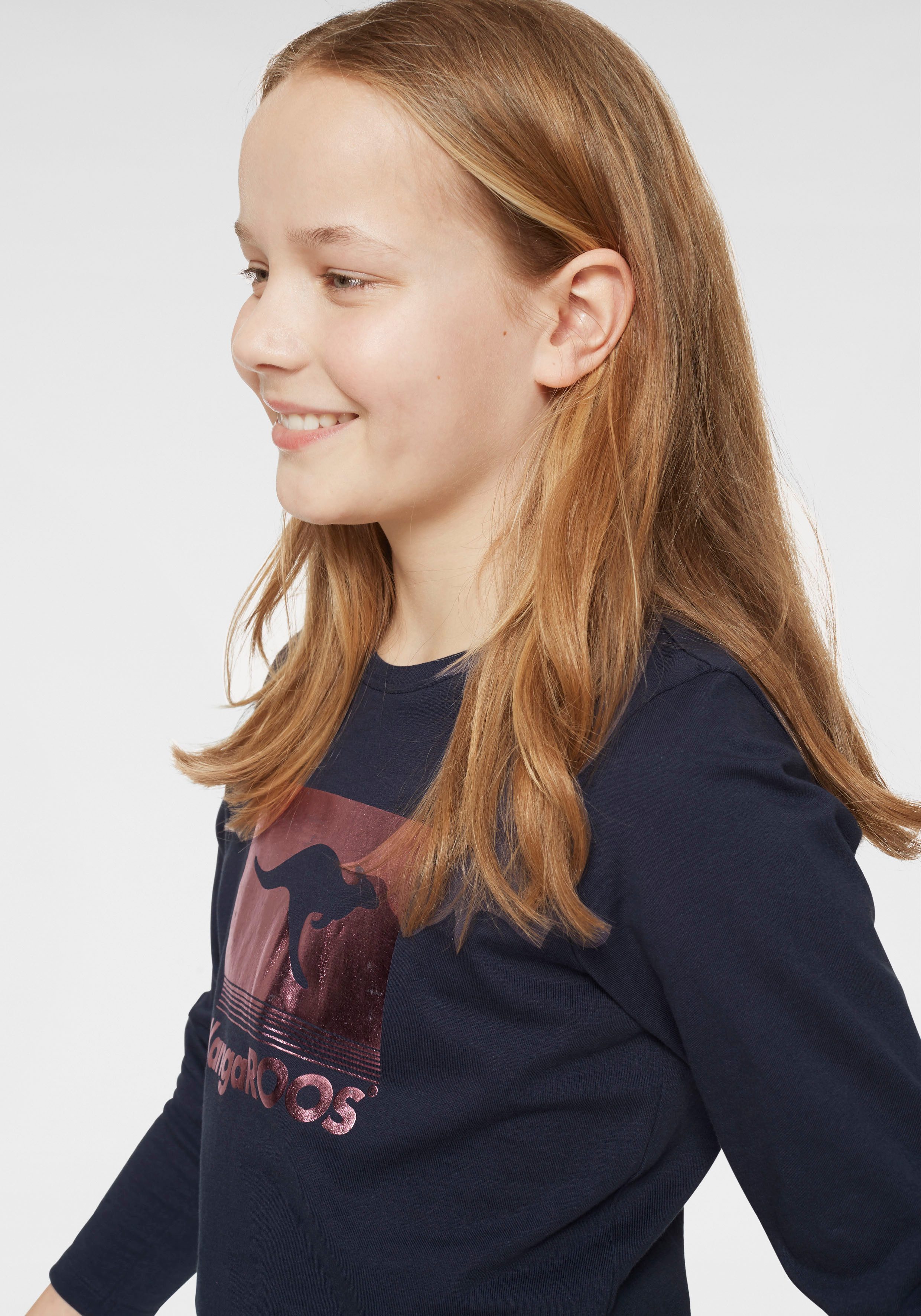 KangaROOS Shirt met lange mouwen getailleerde snit, stijlvolle print, ronde hals