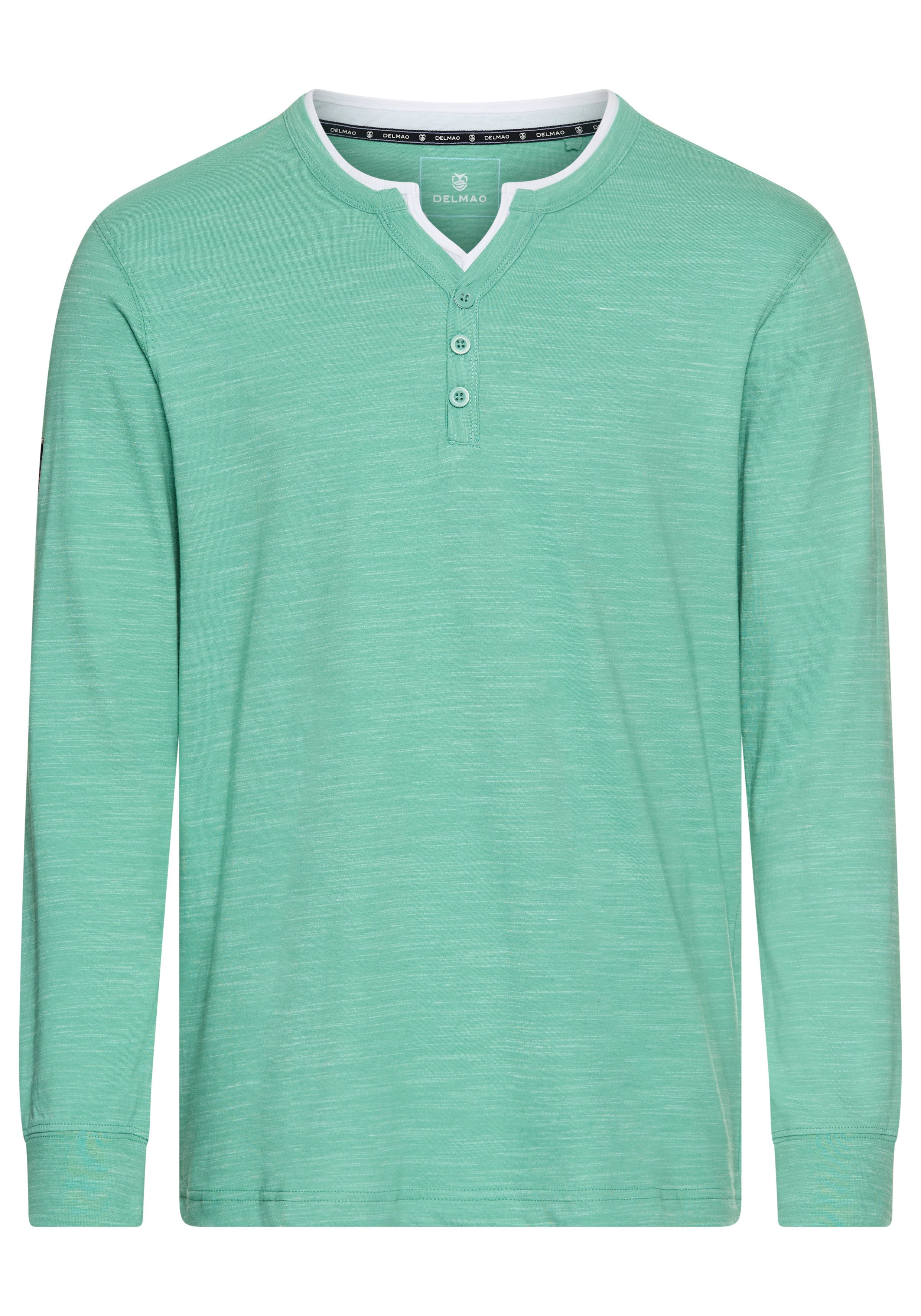 DELMAO Henleyshirt Lange mouwen, gemêleerde look, henleykraag, van katoenmix