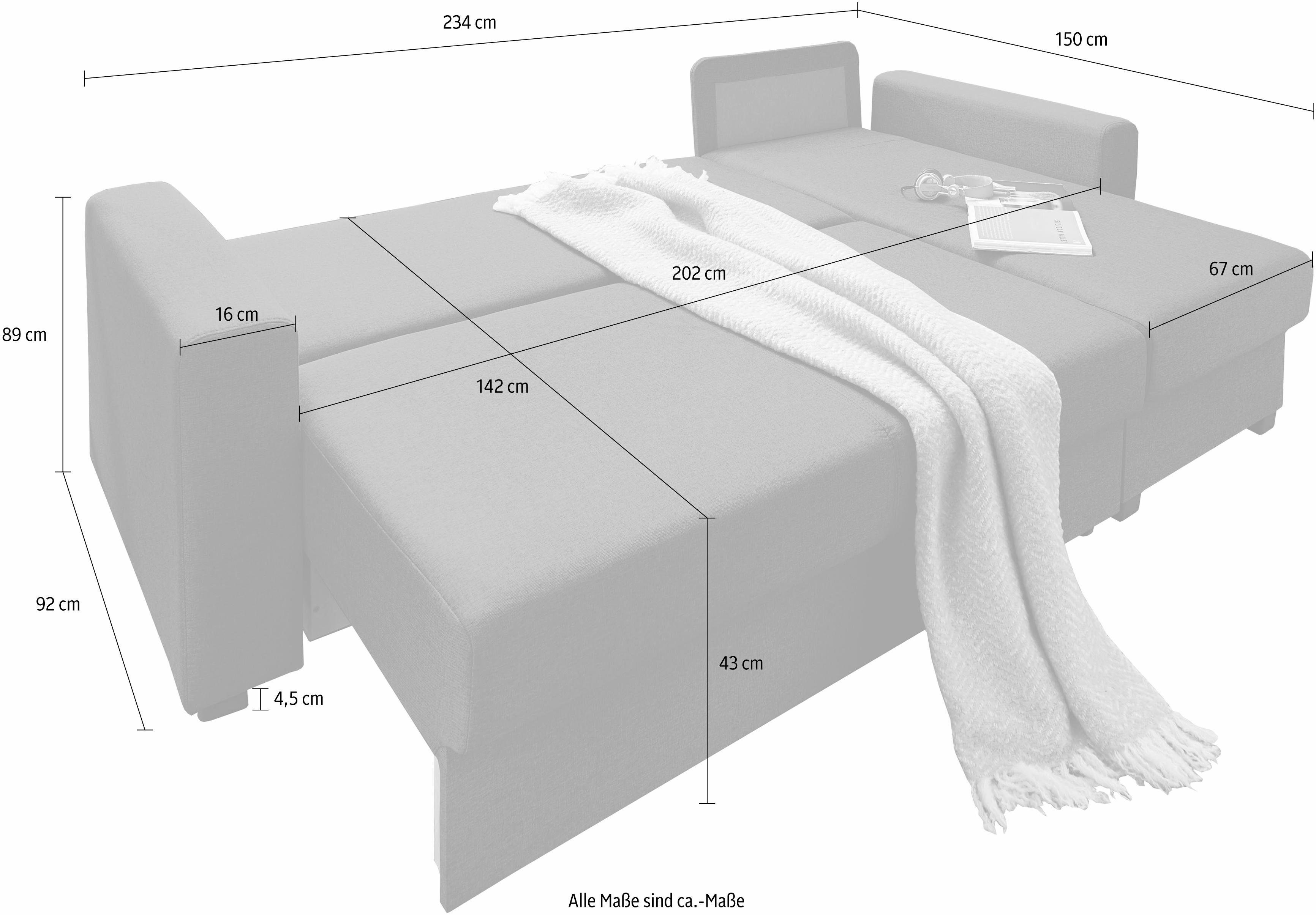 ATLANTIC home collection Hoekbank Dublin L-vorm Slaapfunctie en bedkist, récamier links of rechts te monteren