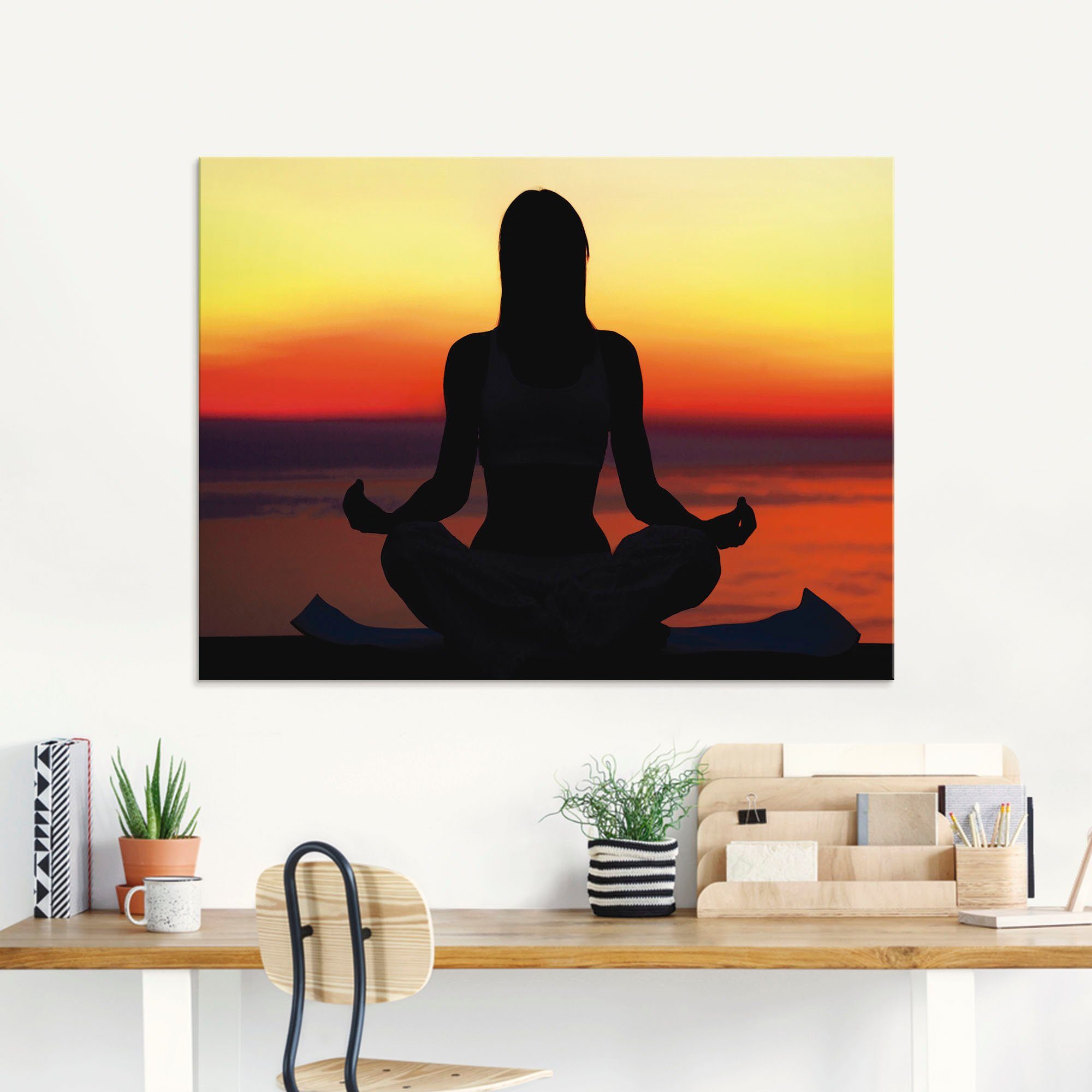 Artland Print op glas Yoga bij zonsondergang