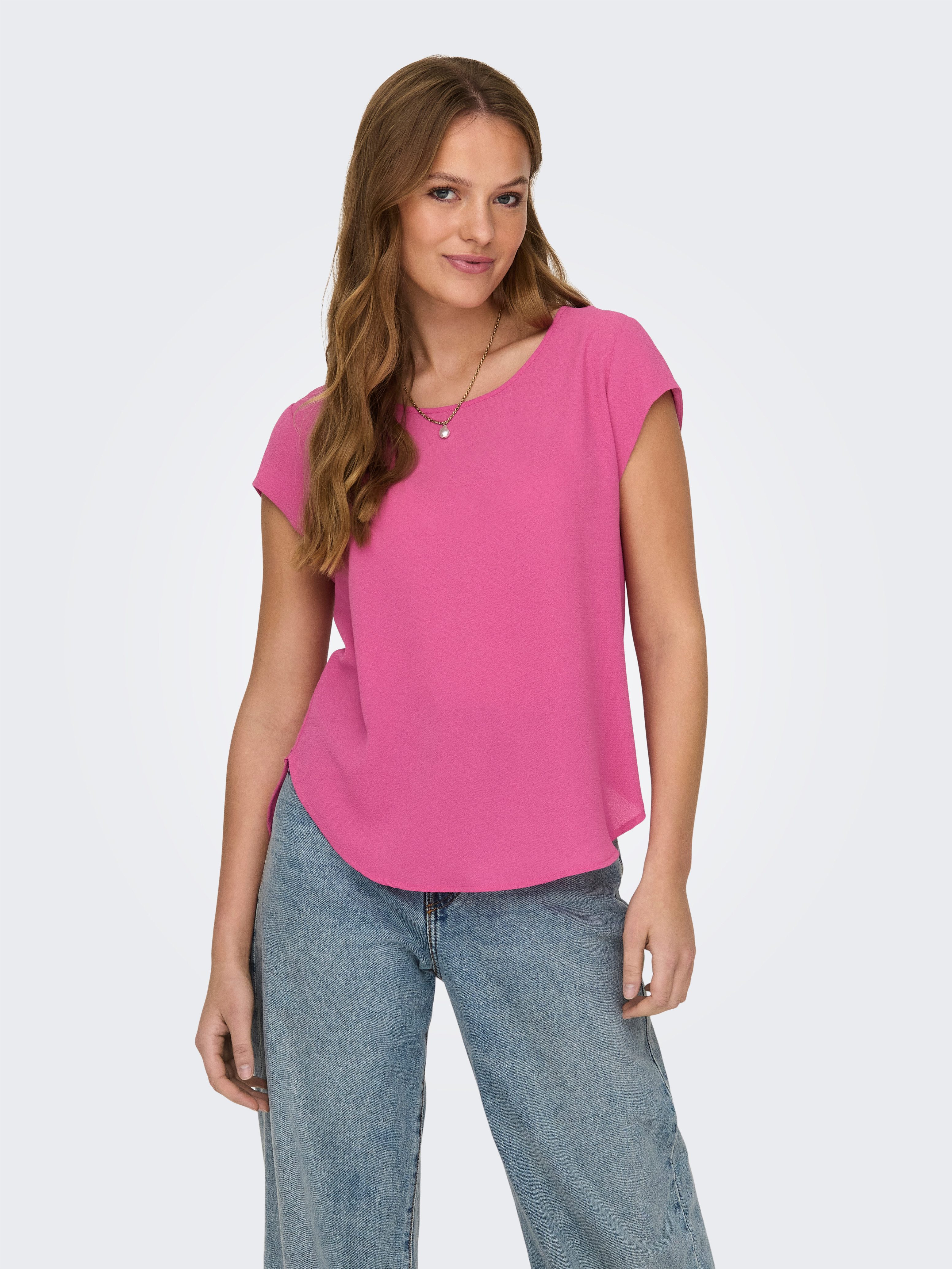Only Blouse met korte mouwen ONLVIC S/S SOLID TOP NOOS PTM dames blouses maat 38 (M) roze