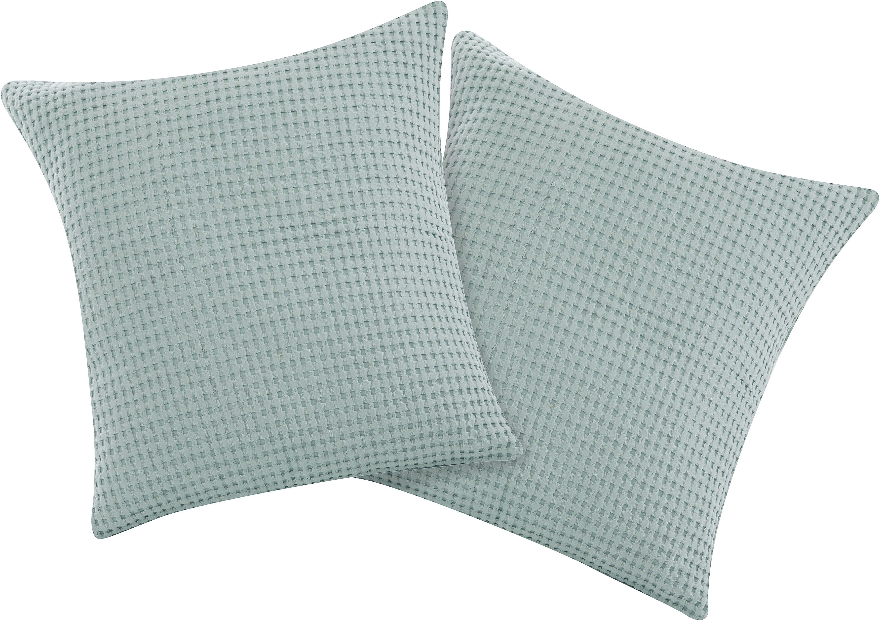 andas Kussenhoes GRETA 2 in wafelpiqué-look, vele kleuren beschikbaar, hoes in 50x50 cm (2 stuks) sierkussens groen